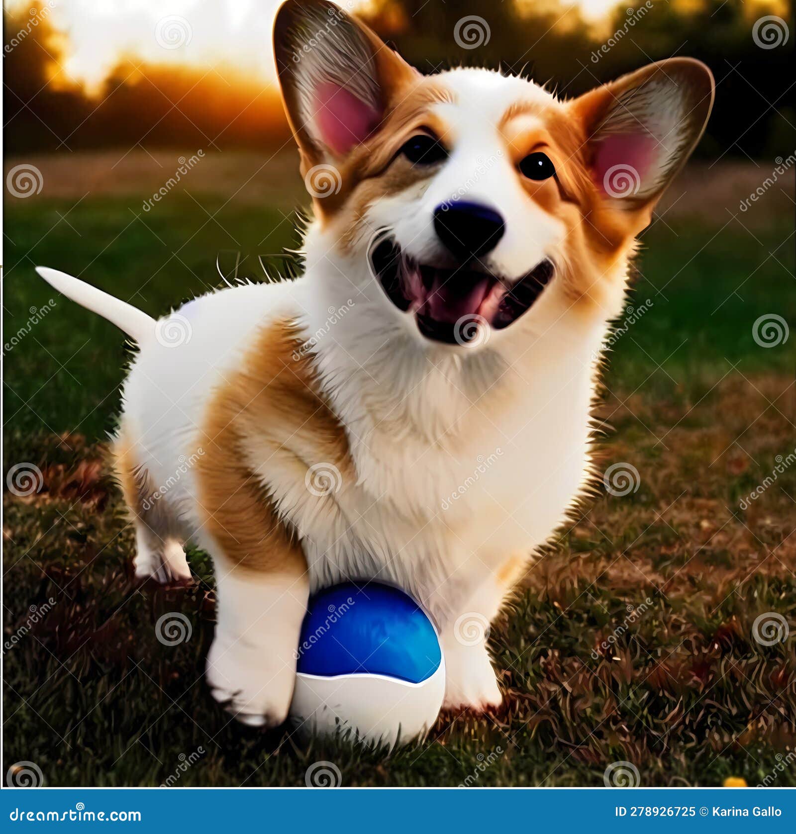 corgi puppy playing with a ball