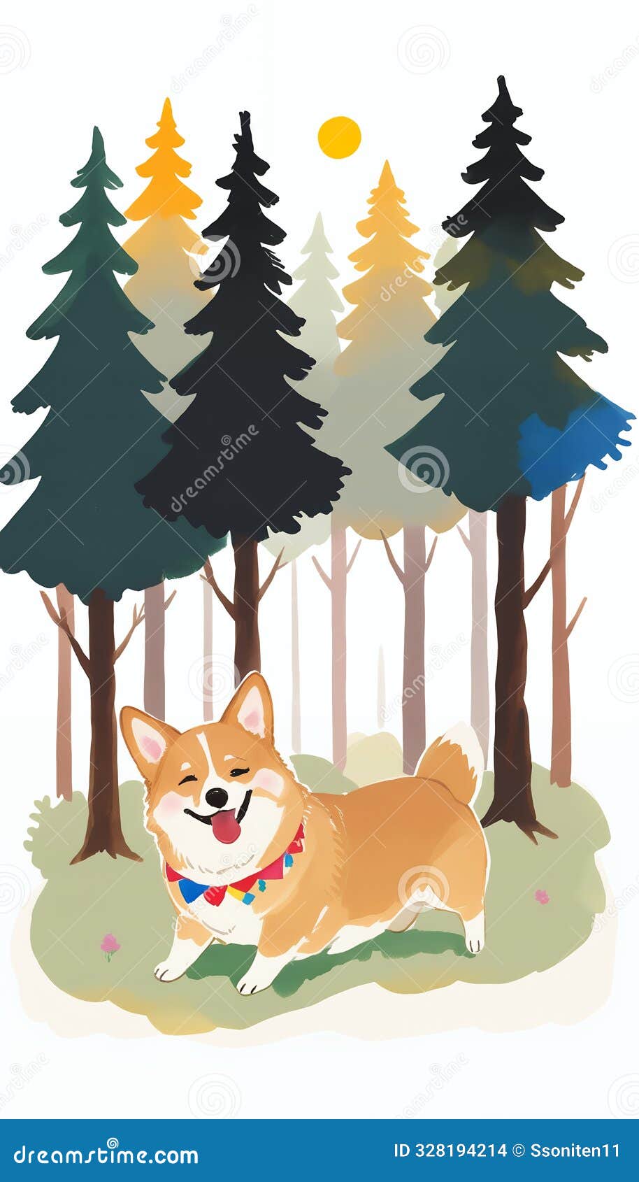 corgi's pine forest exploration
