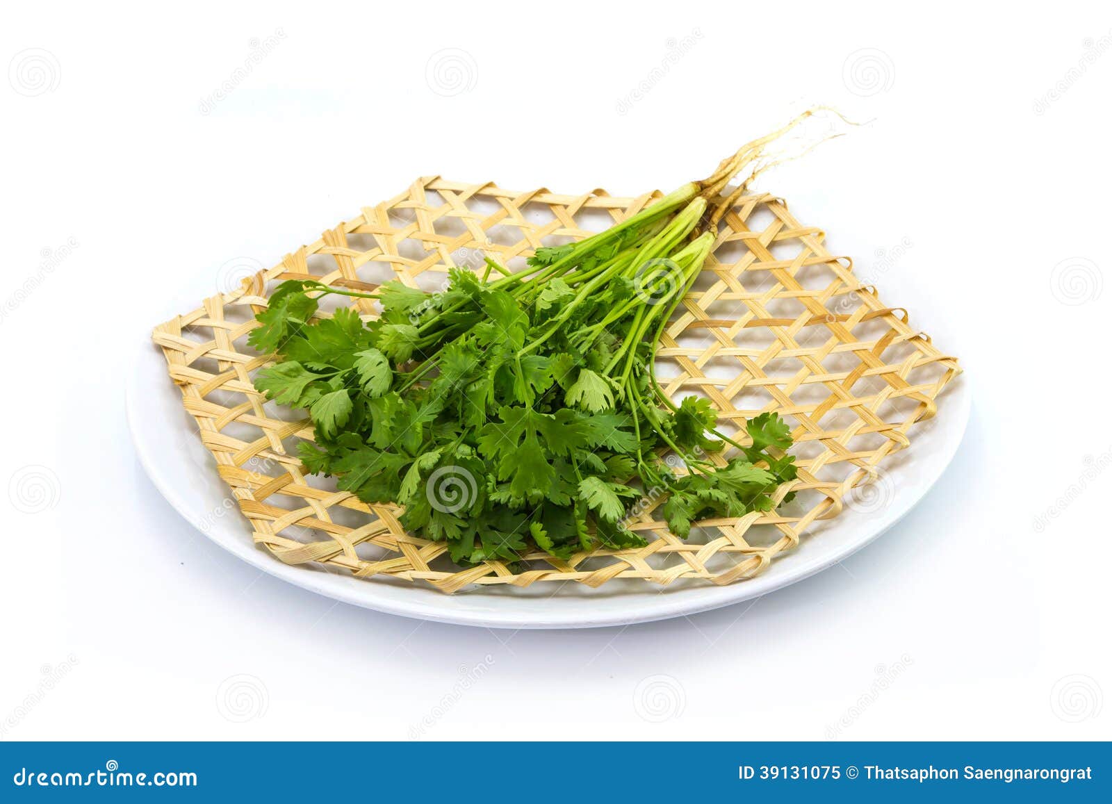 Coriander Coriandrum Sativum on Wickerwork Dish Stock Image Image of