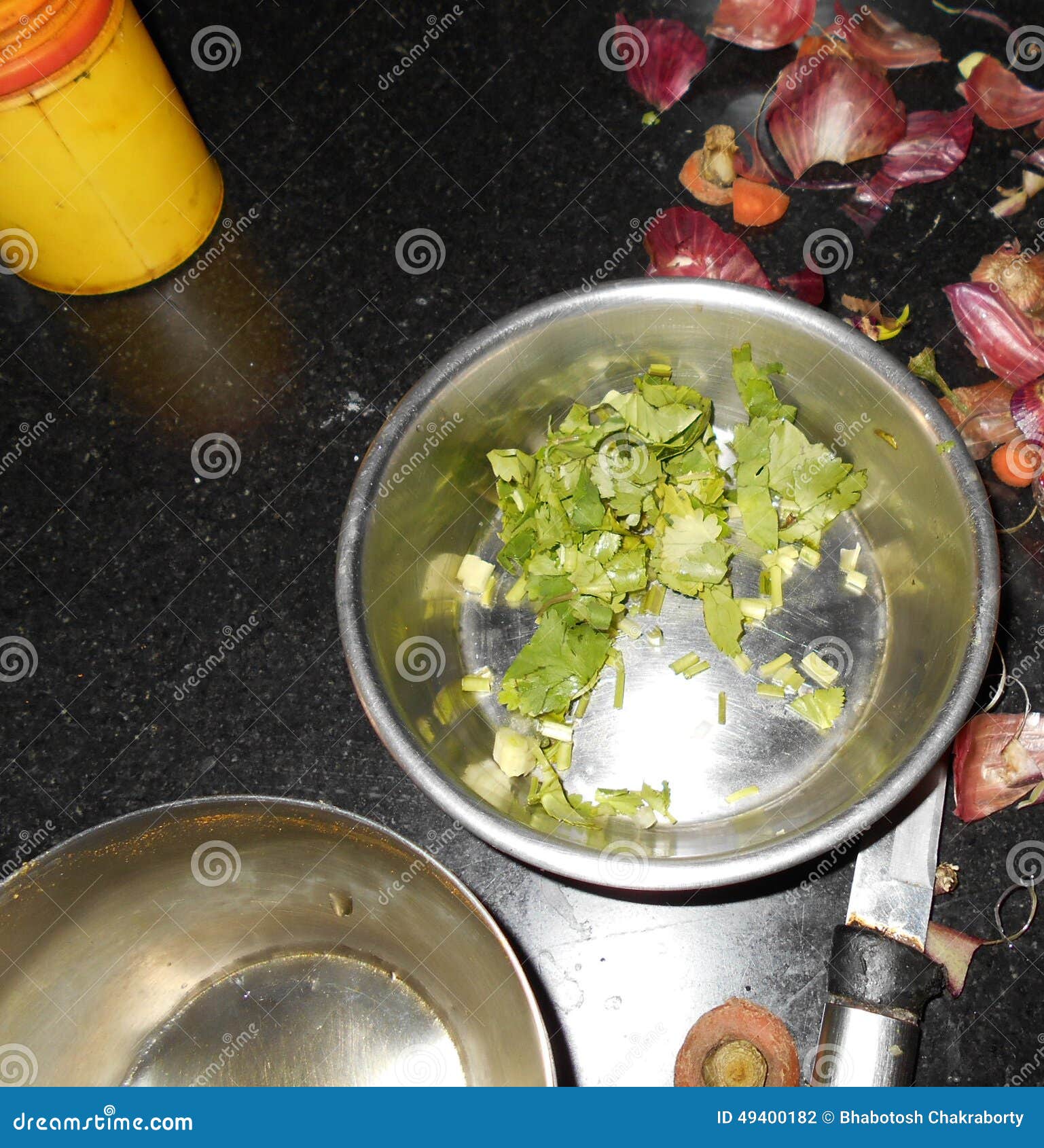 Coriander Leaf in a Steel Bowl Stock Photo Image of srel, onion 49400182
