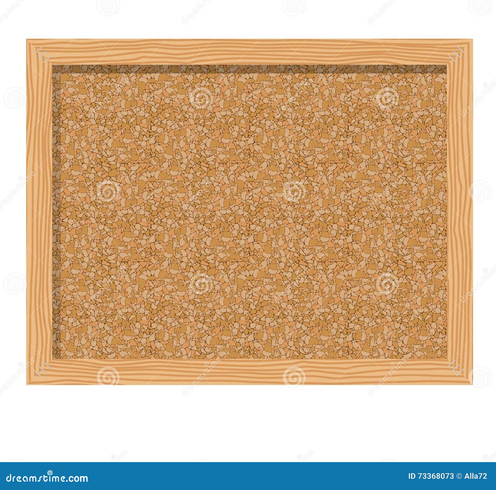 Cork Board in a Frame Over White Background. Stock Vector