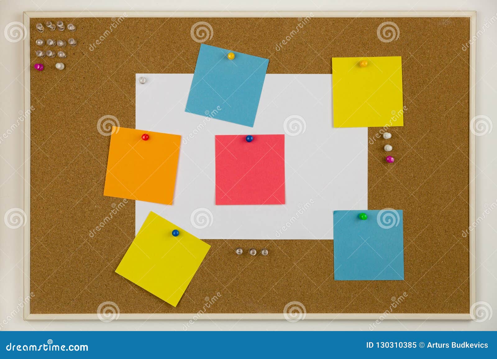 Cork Board with Pins and Papers with Reminders and Tasks. Stock Image