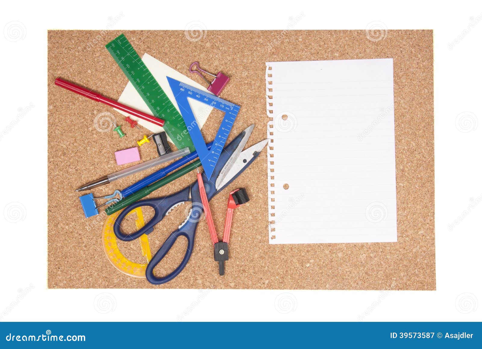 Cork board with stationary stock image. Image of write 39573587