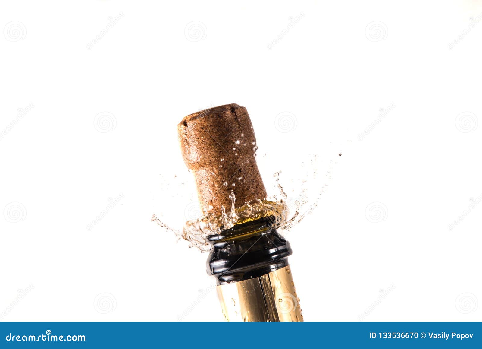Cork Flying from a Champagne Bottle Under the Pressure of a Liquid