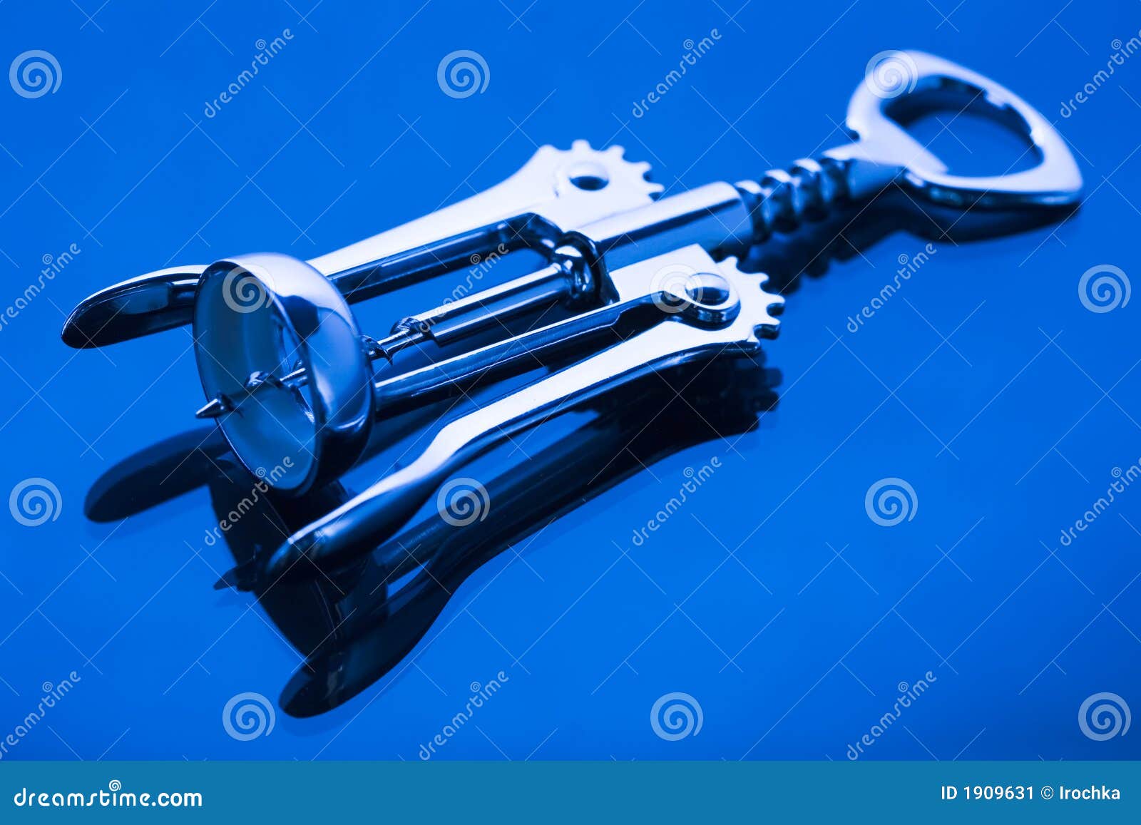 Corkscrew on blue stock image. Image of metal, bottle 1909631
