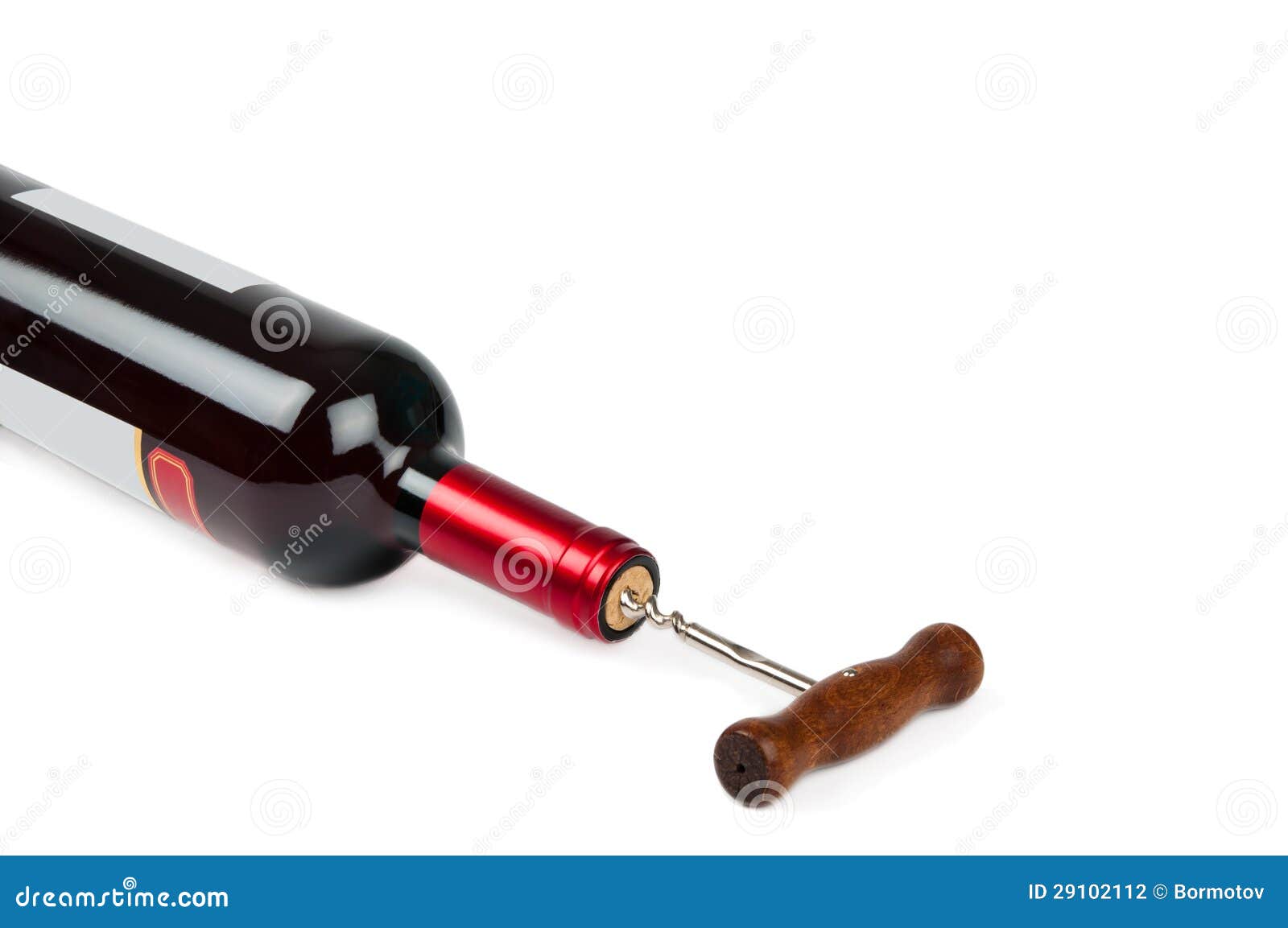 Corkscrew with a Bottle of Wine Stock Photo Image of uncork, glass