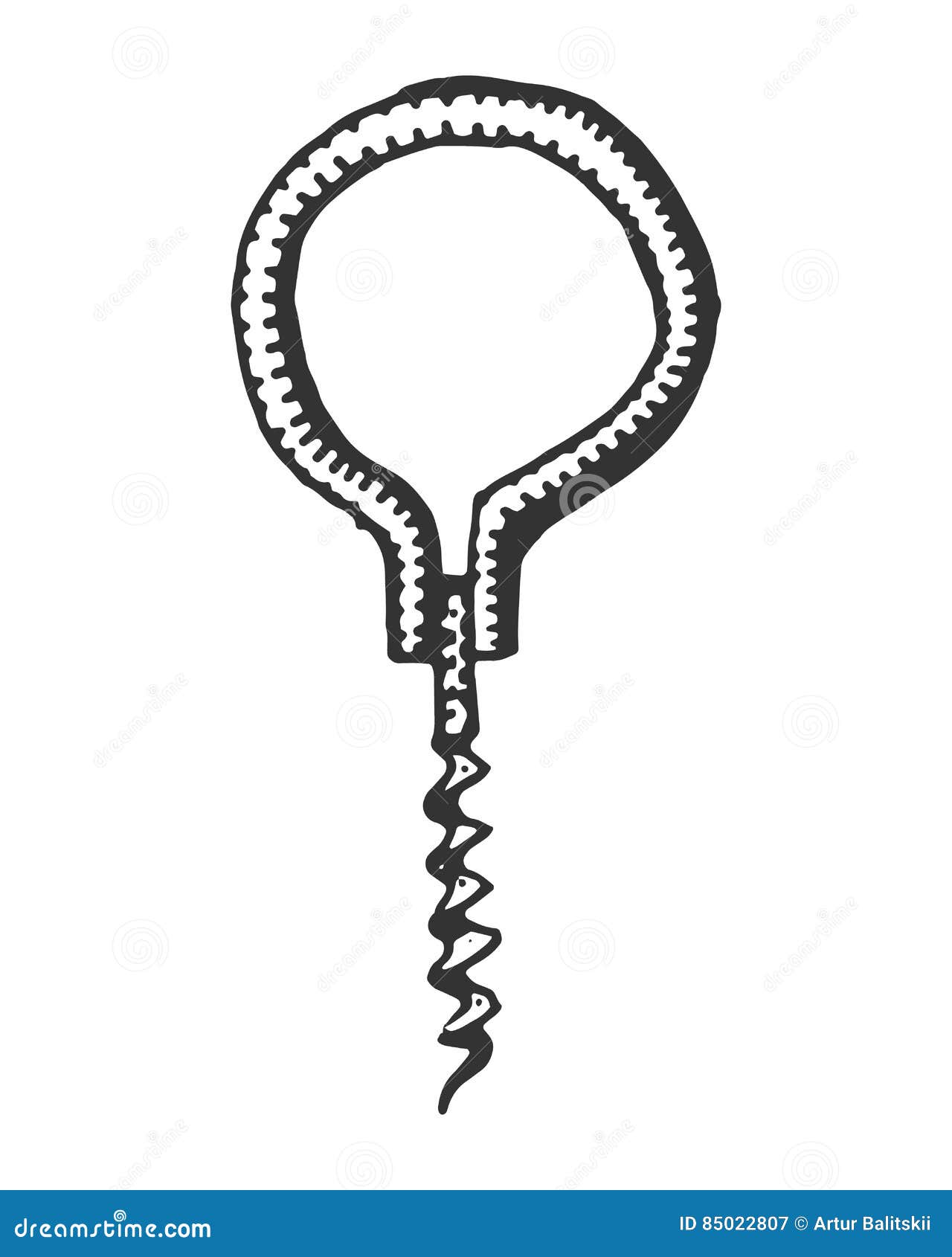 Corkscrew Isolated on White Hand Drawn Engraved Illustration in Vintage