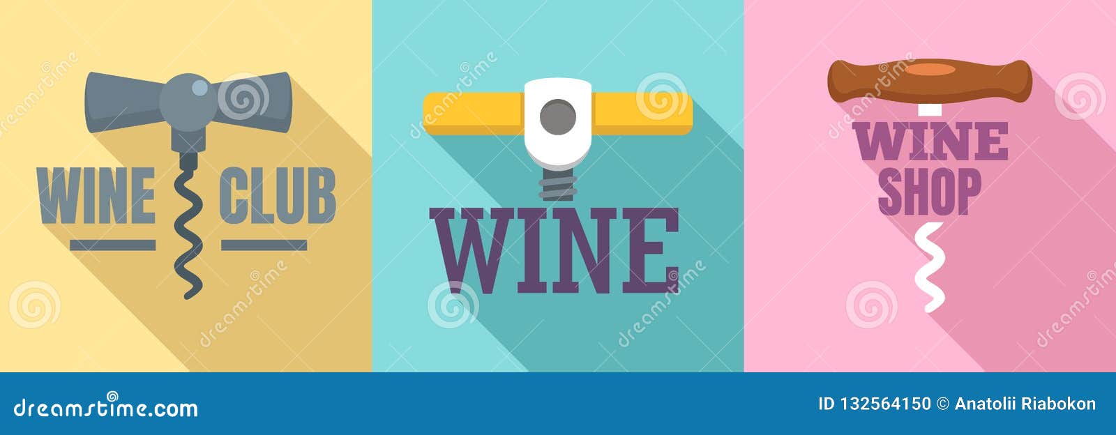 Corkscrew Logo Set, Flat Style Stock Vector Illustration of