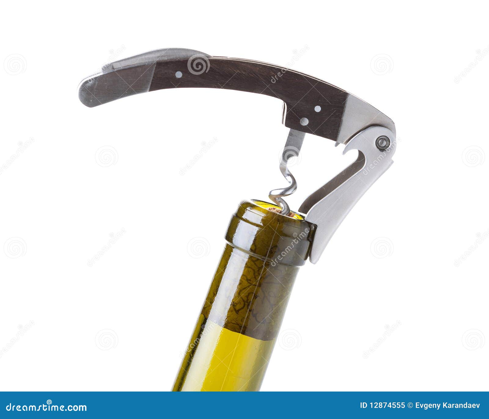Corkscrew in a wine bottle stock image. Image of opener 12874555