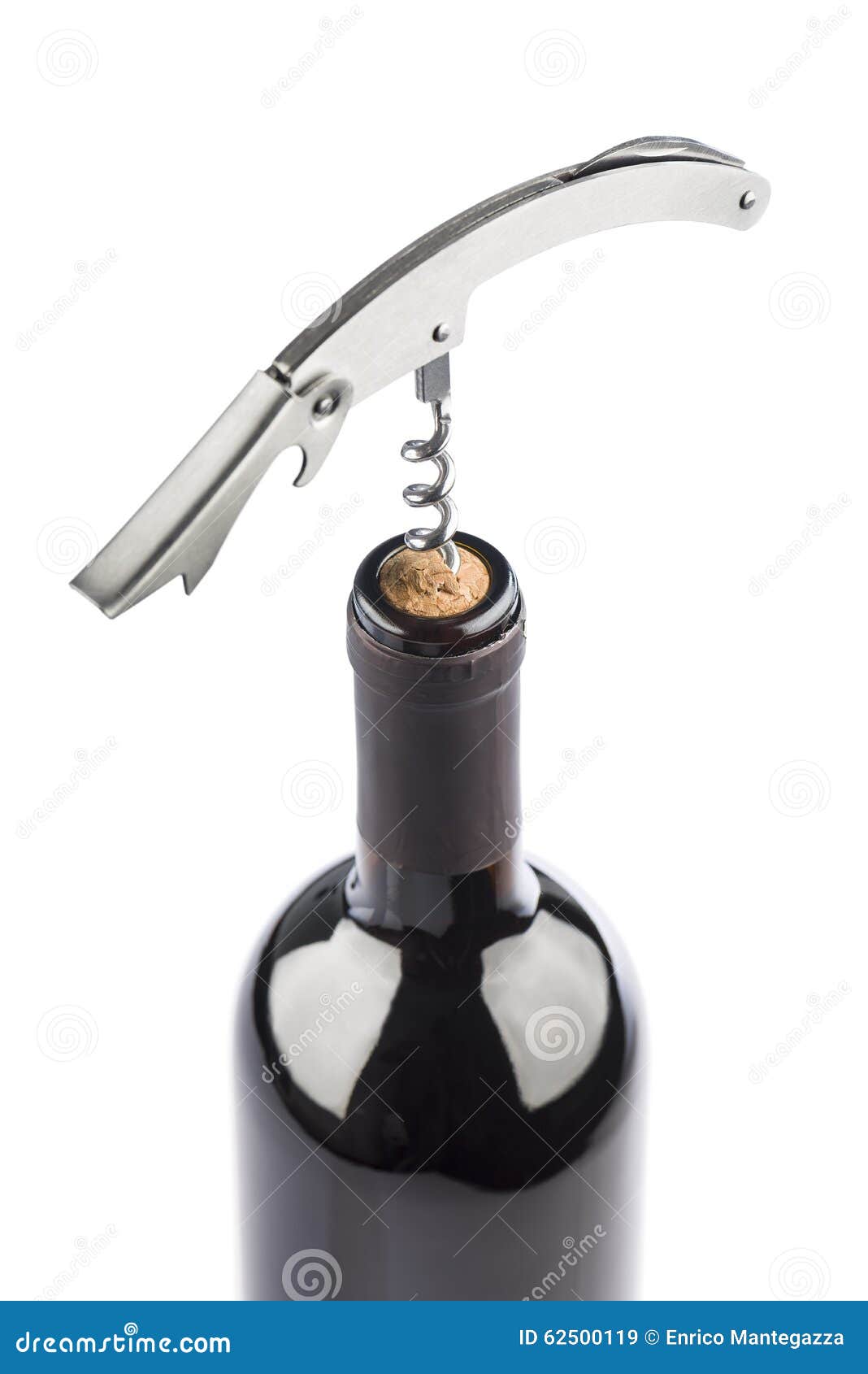 Corkscrew on wine bottle stock image. Image of bordeaux 62500119