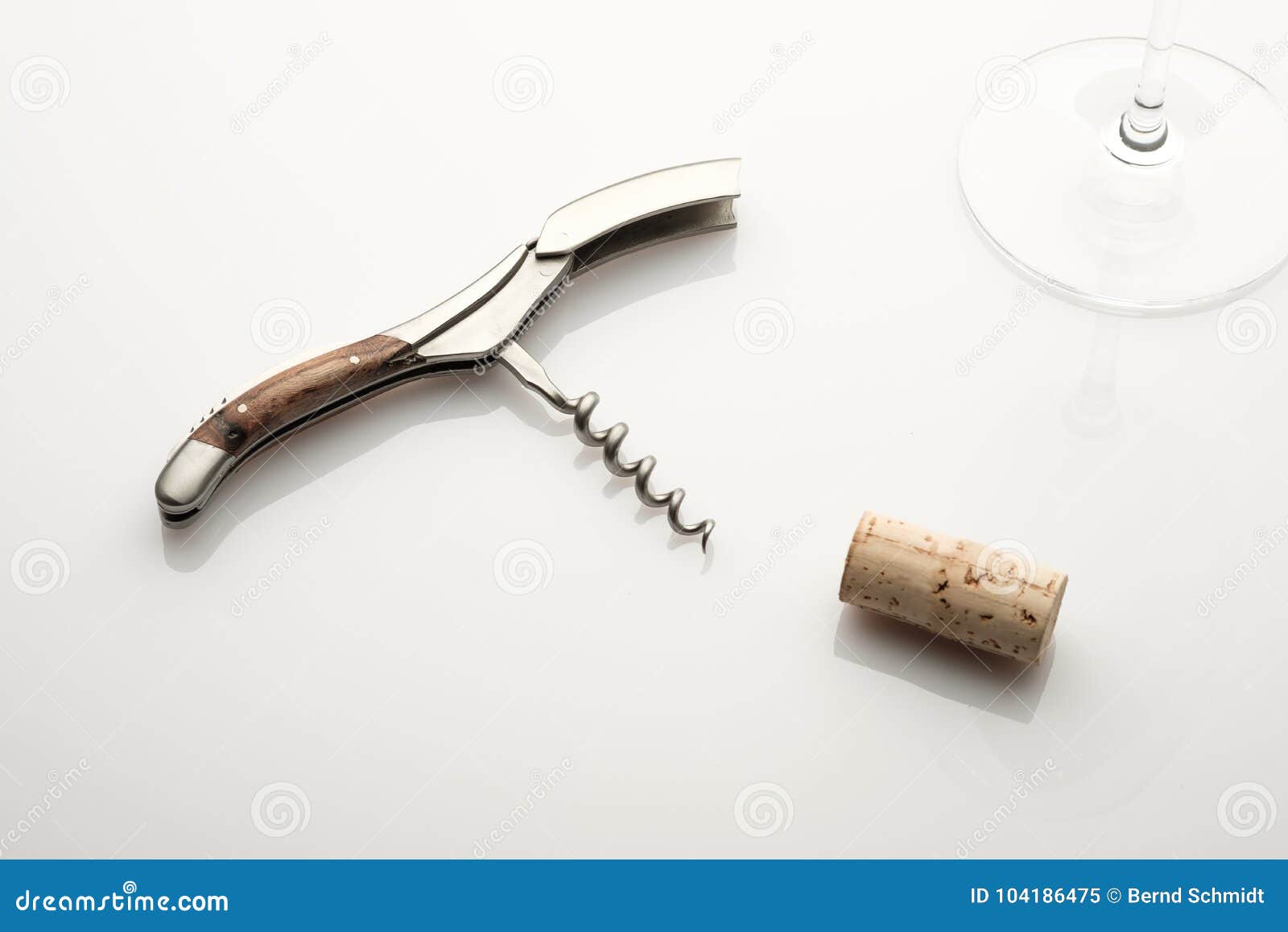 Corkscrew Wine Cork and Glass with Mirroring Stock Image Image of space, opener 104186475