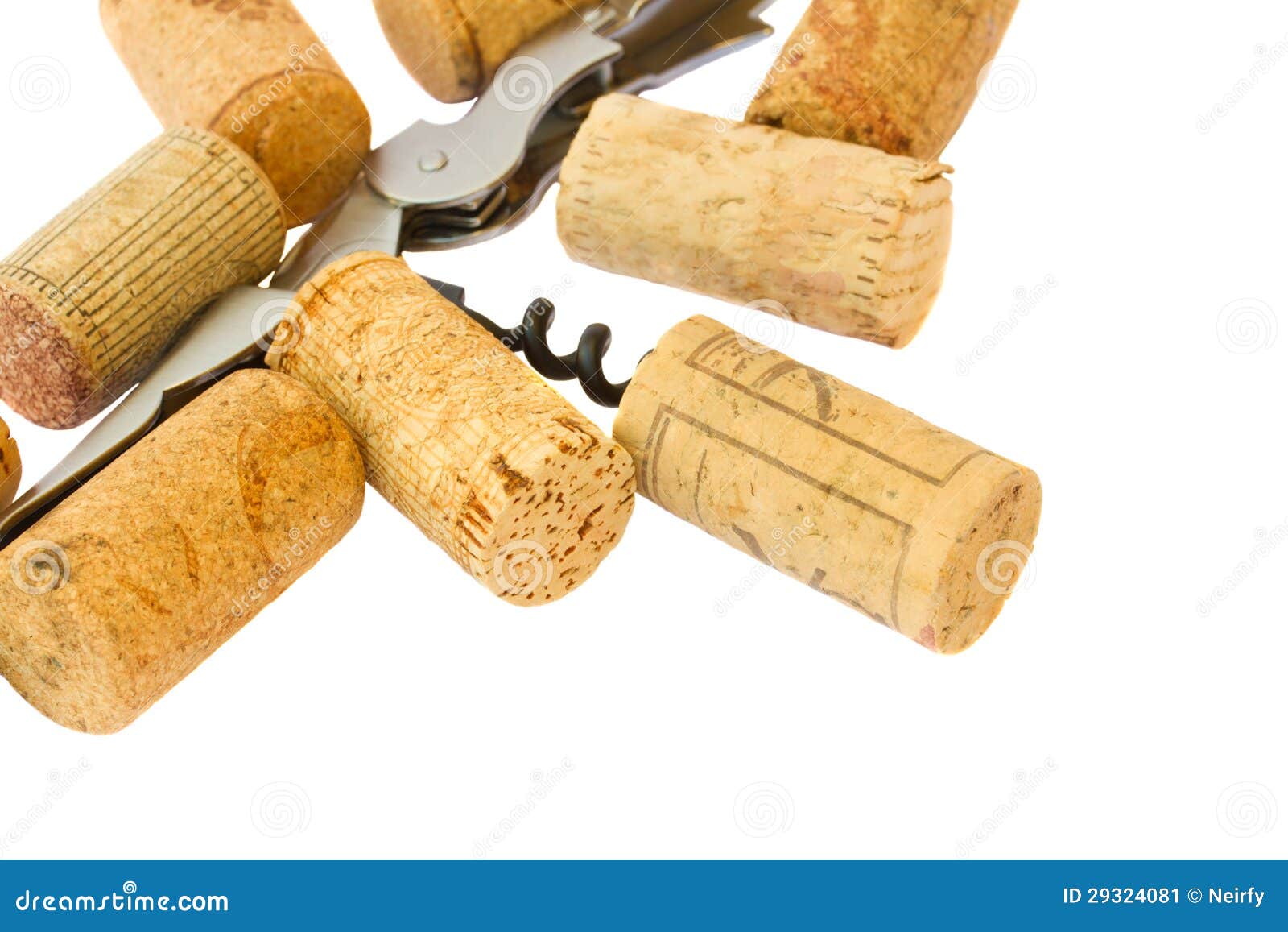 Corkscrew with wine corks stock image. Image of lever 29324081