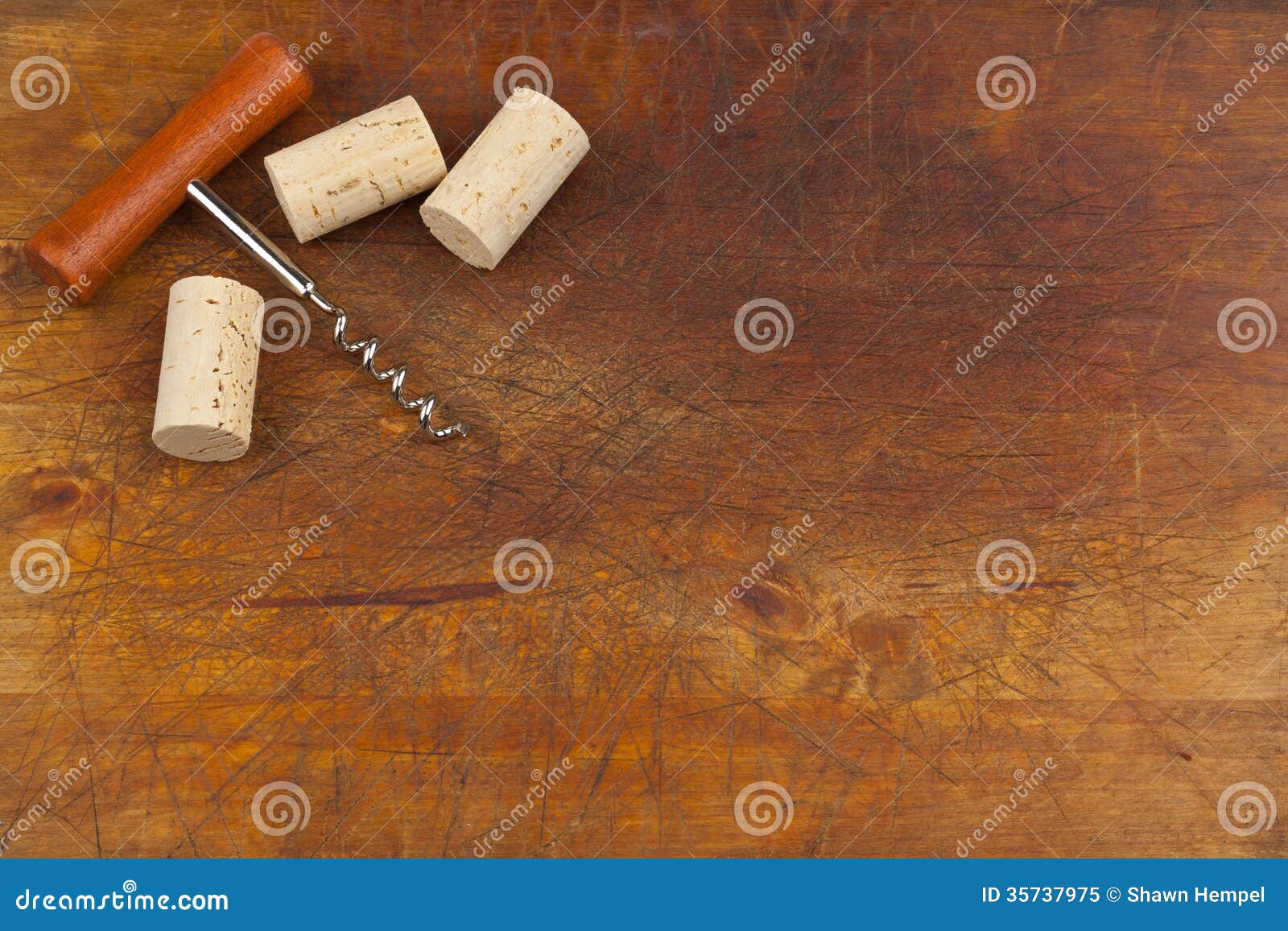 Corkscrew and wine corks stock image. Image of food, border 35737975
