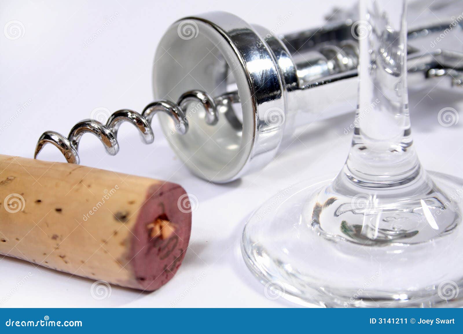 Corkscrew, Wine Glass and Cork Stock Image Image of horizontal