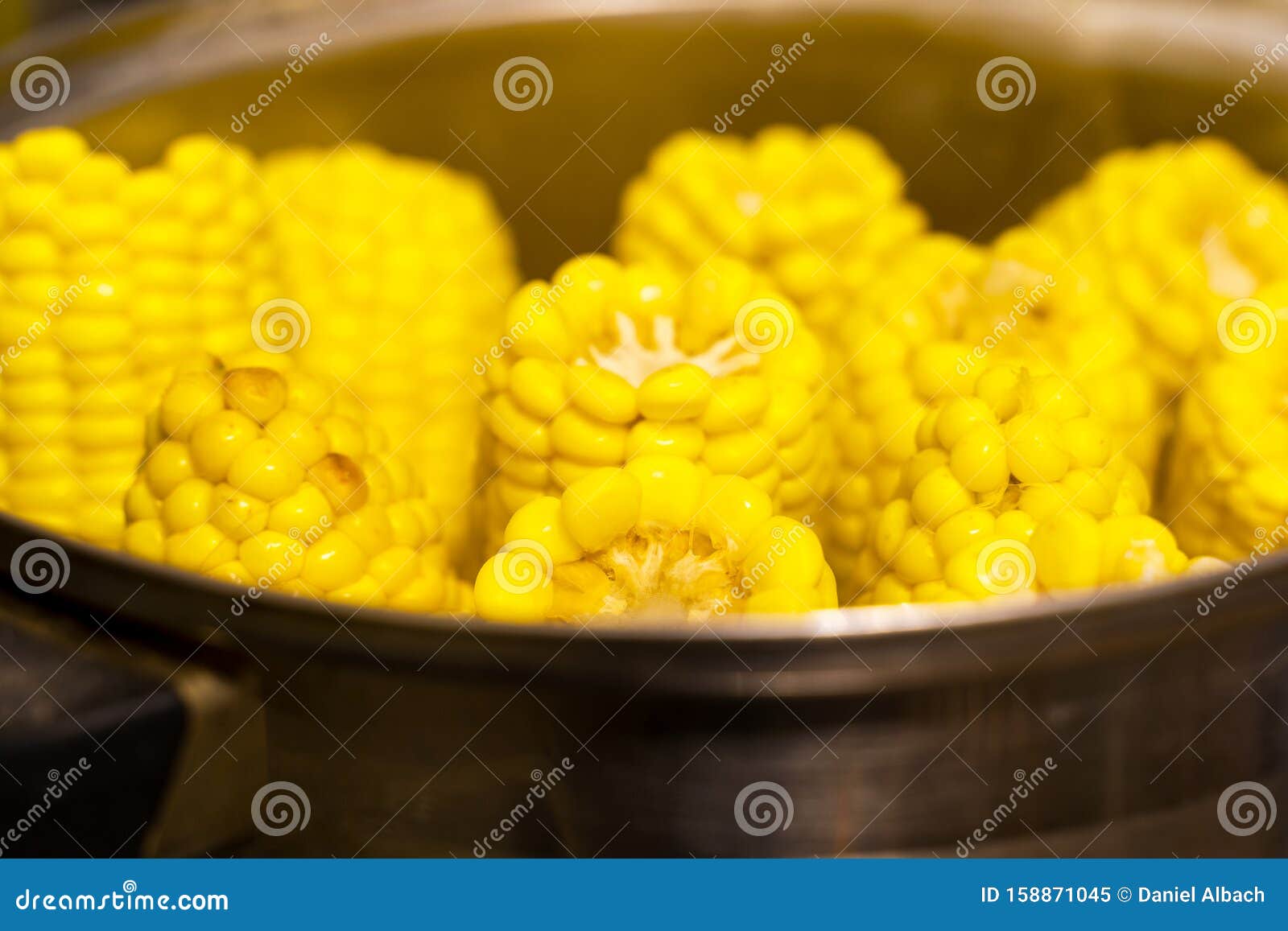 Cooked corn in a pot stock image. Image of eating, close 158871045