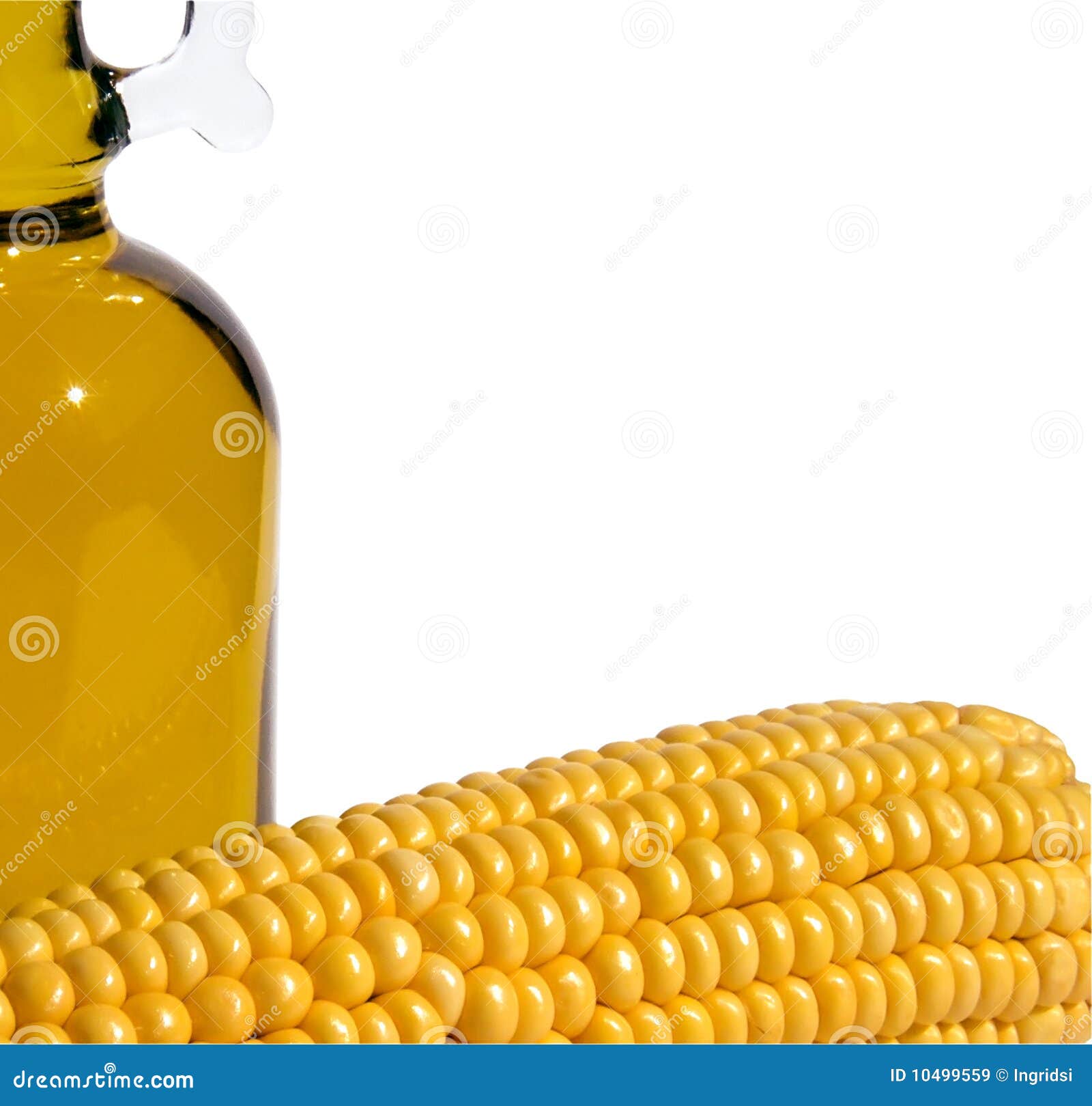 Corn, Bottle of Oil on a White Stock Image Image of market