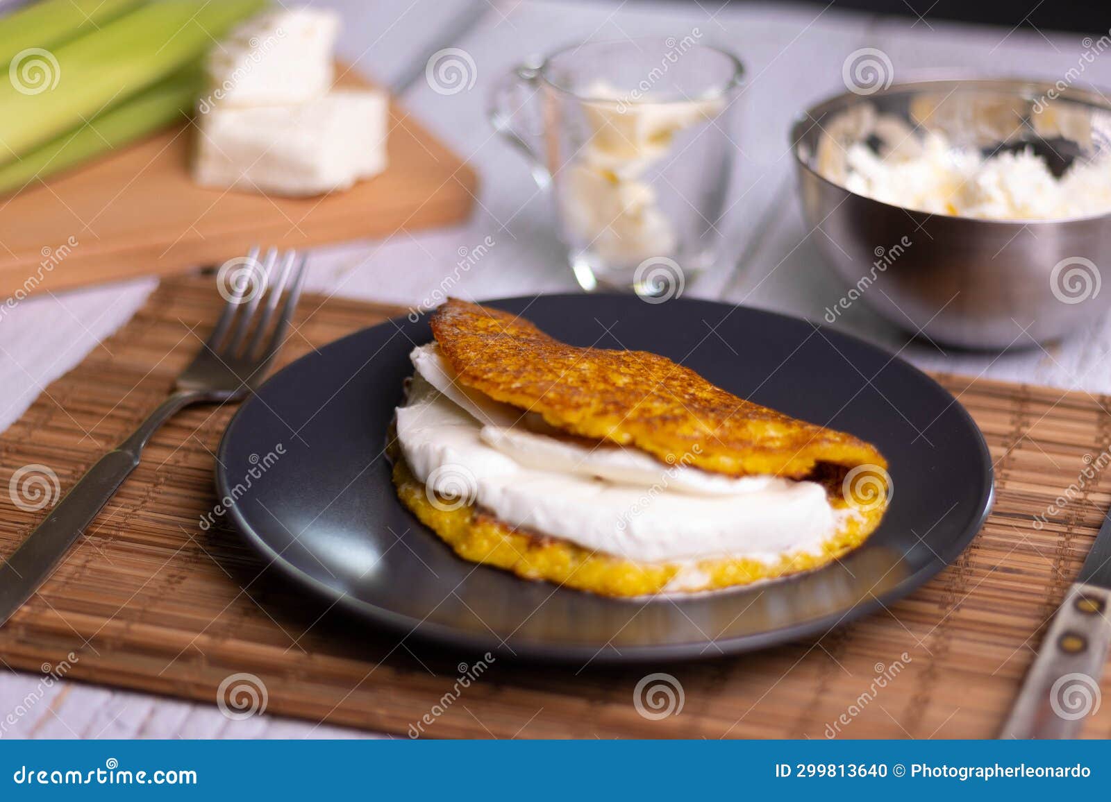 corn cachapas with white cheese, typical venezuelan dish.