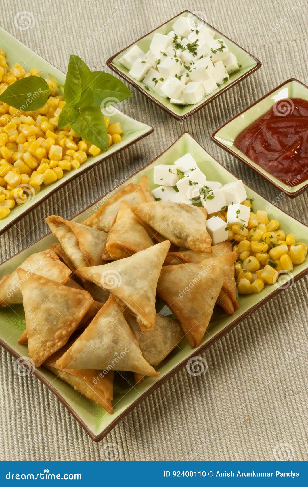 Corn Cheese Samosa with Mint Dip Stock Photo Image of black, food