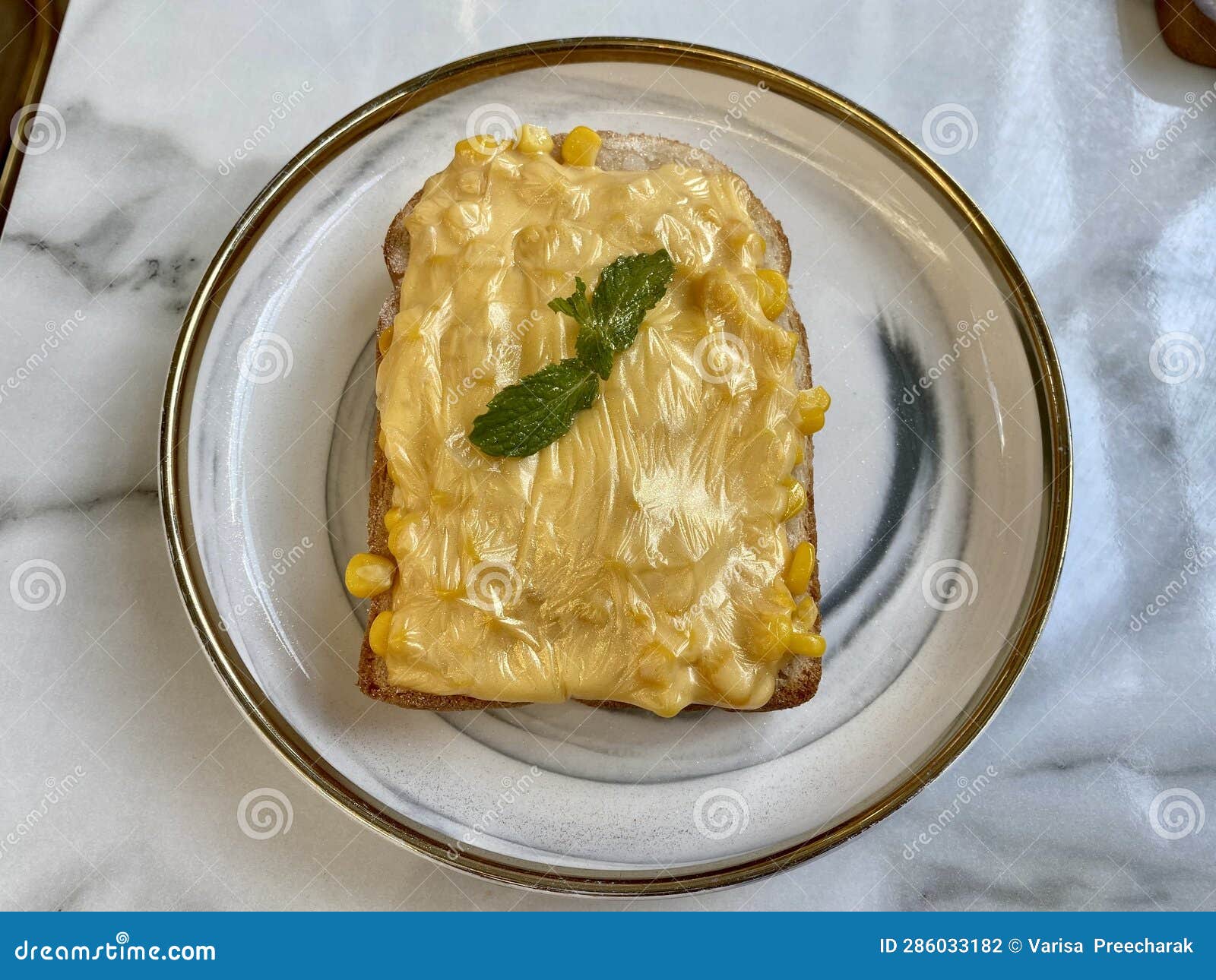 Toast with corn cheese stock photo. Image of menu, bake 286033182