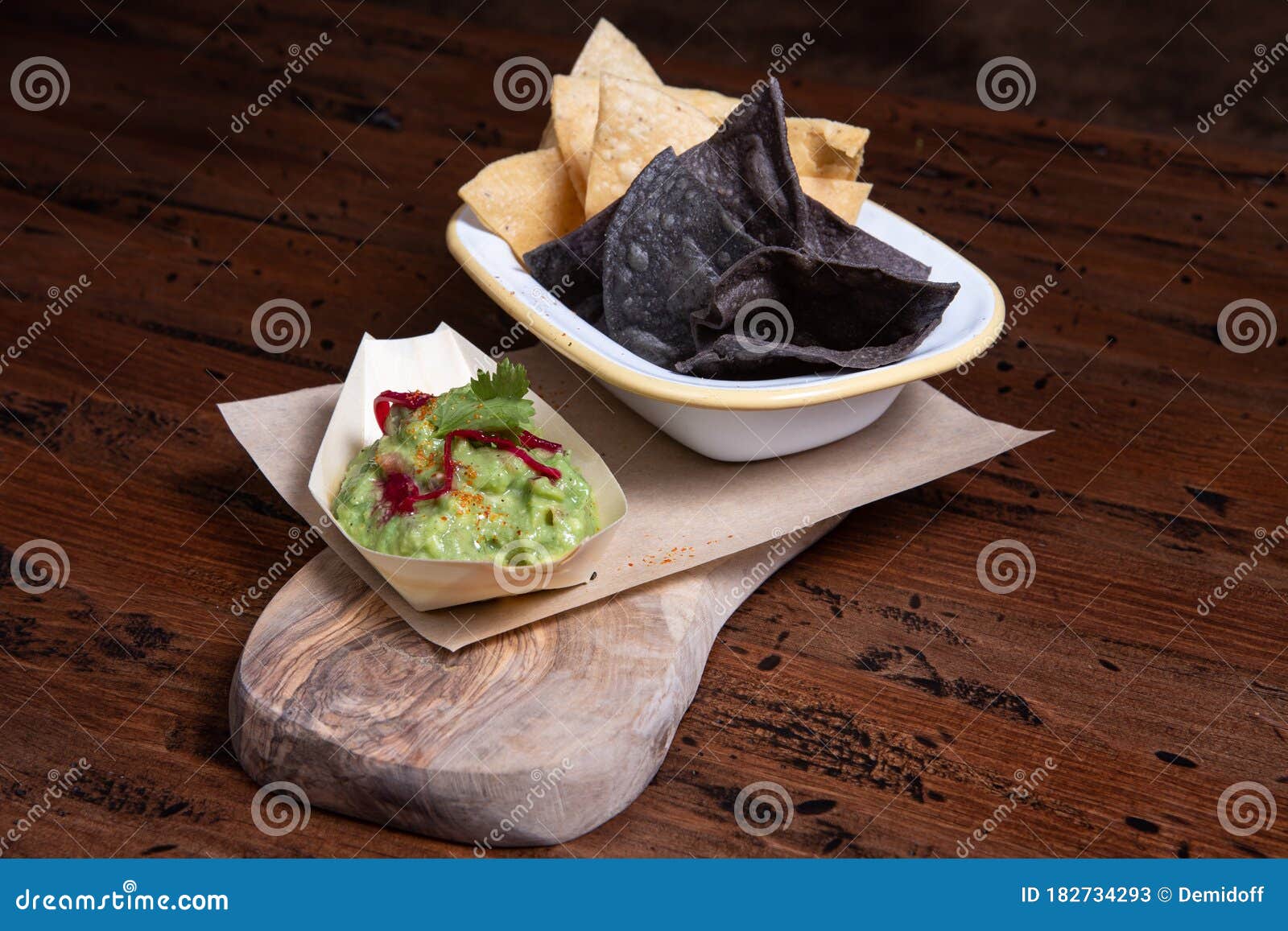 Corn Chips with Salsa Guacamole Stock Image Image of chips, blue 182734293