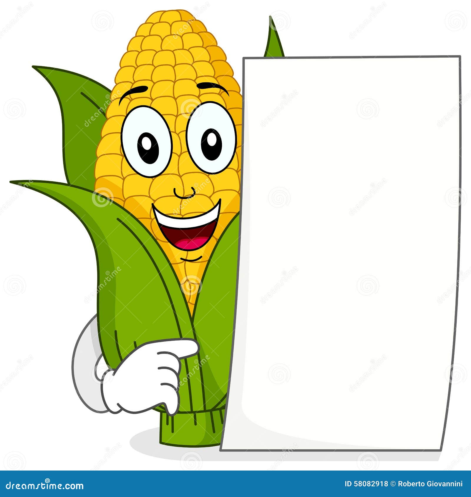 corn cob character with blank paper