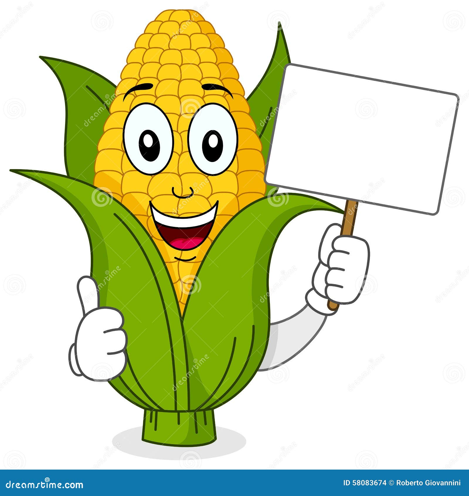 corn cob character holding blank banner