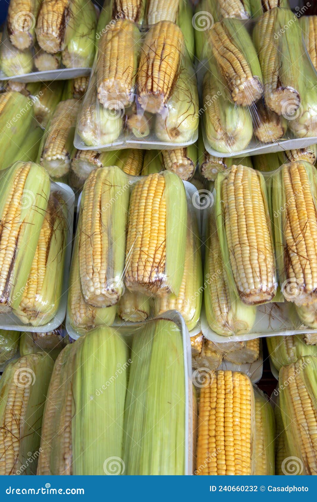 corn cob packages at the wholesale market stall