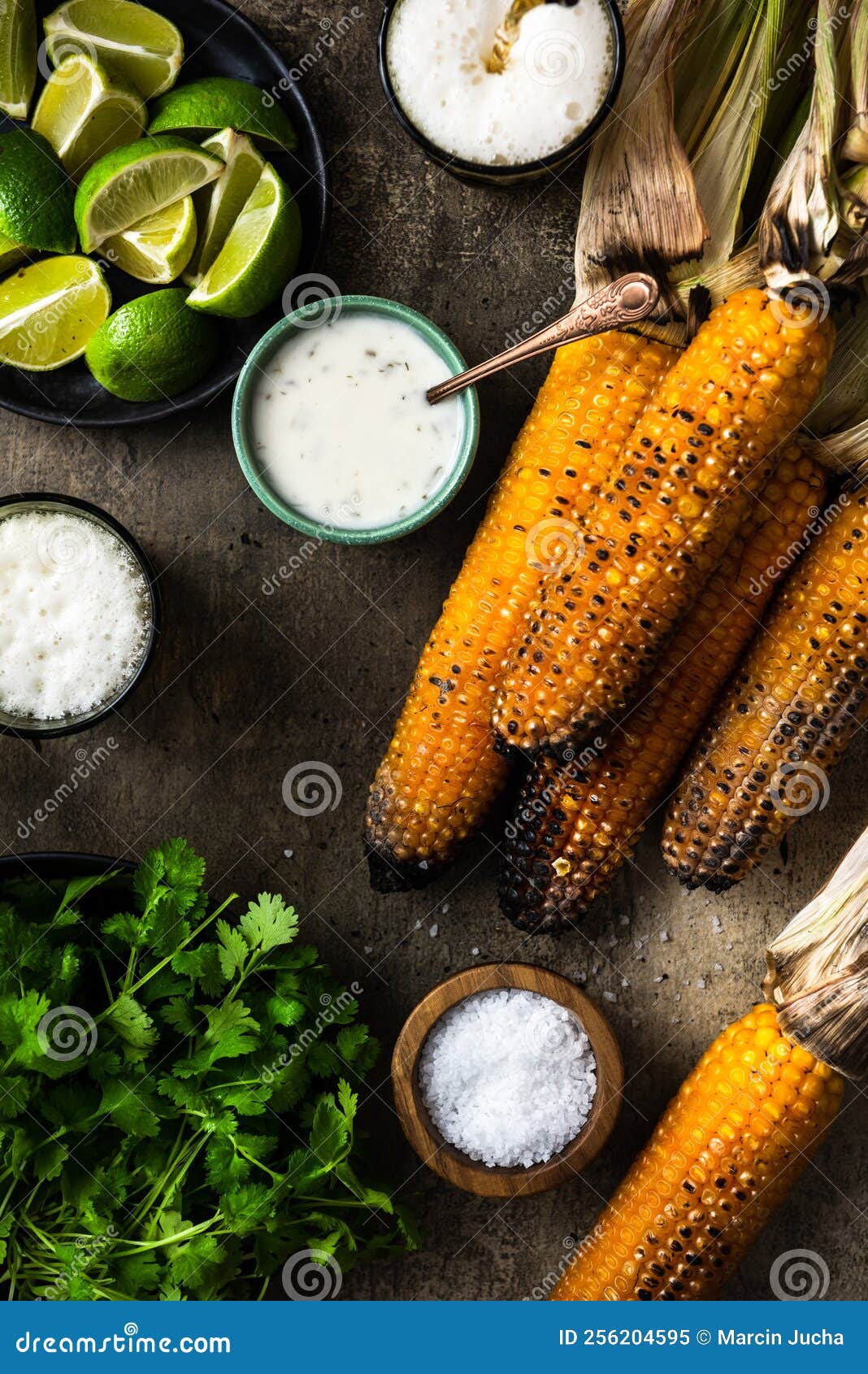 Corn Cobs Grilled, Served with Beer,salt, Coriander and Lime Stock