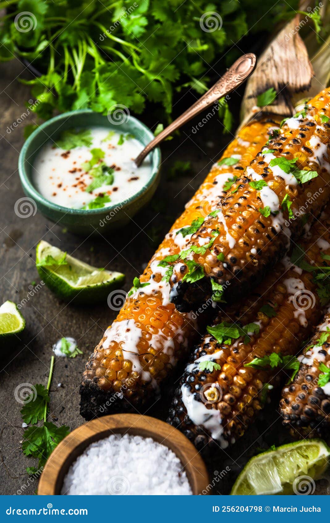 Corn Cobs Grilled, Served with Beer,salt, Coriander and Lime Stock