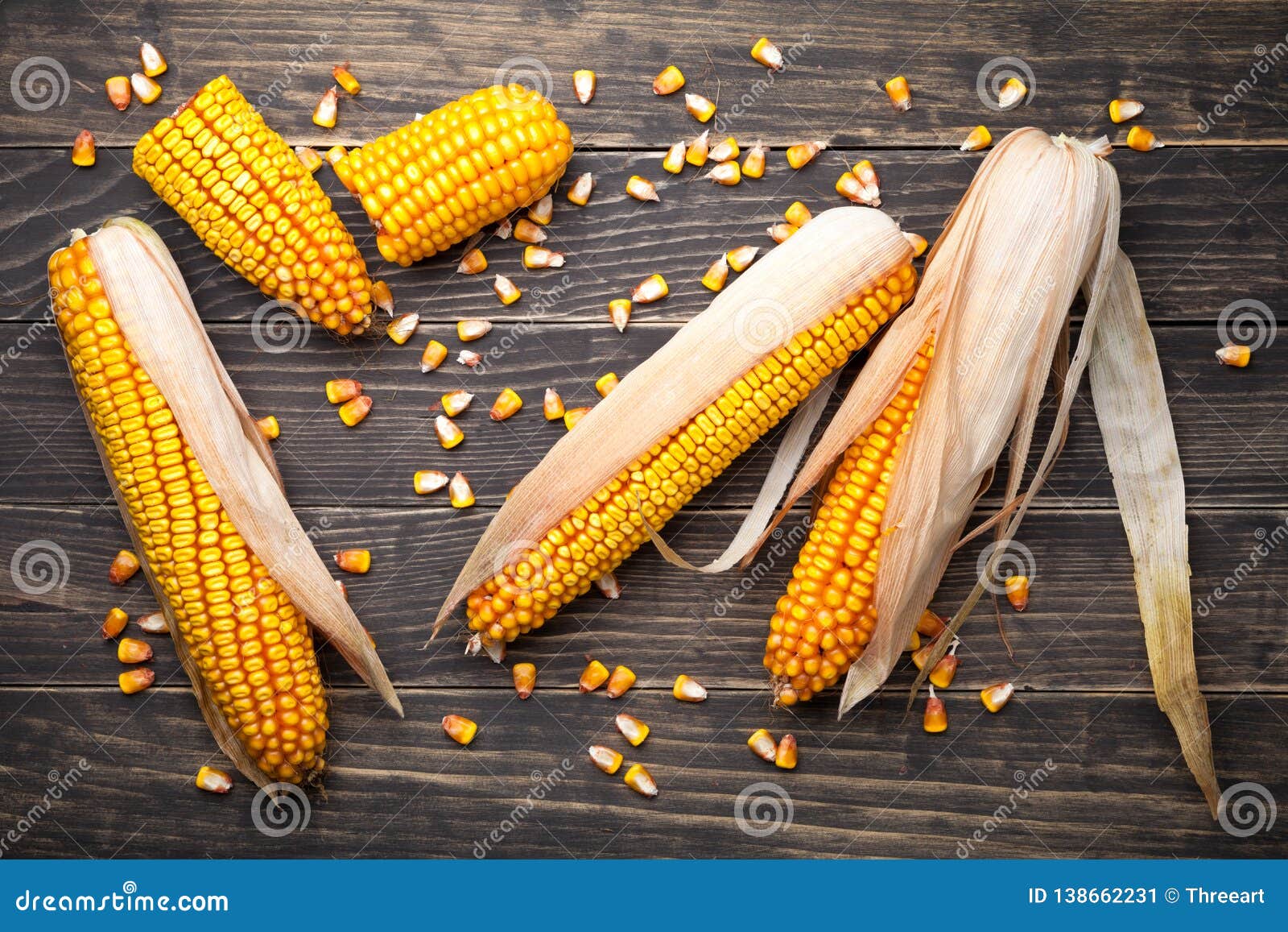 Corn Cobs and Seeds on Wooden Table Stock Image Image of organic