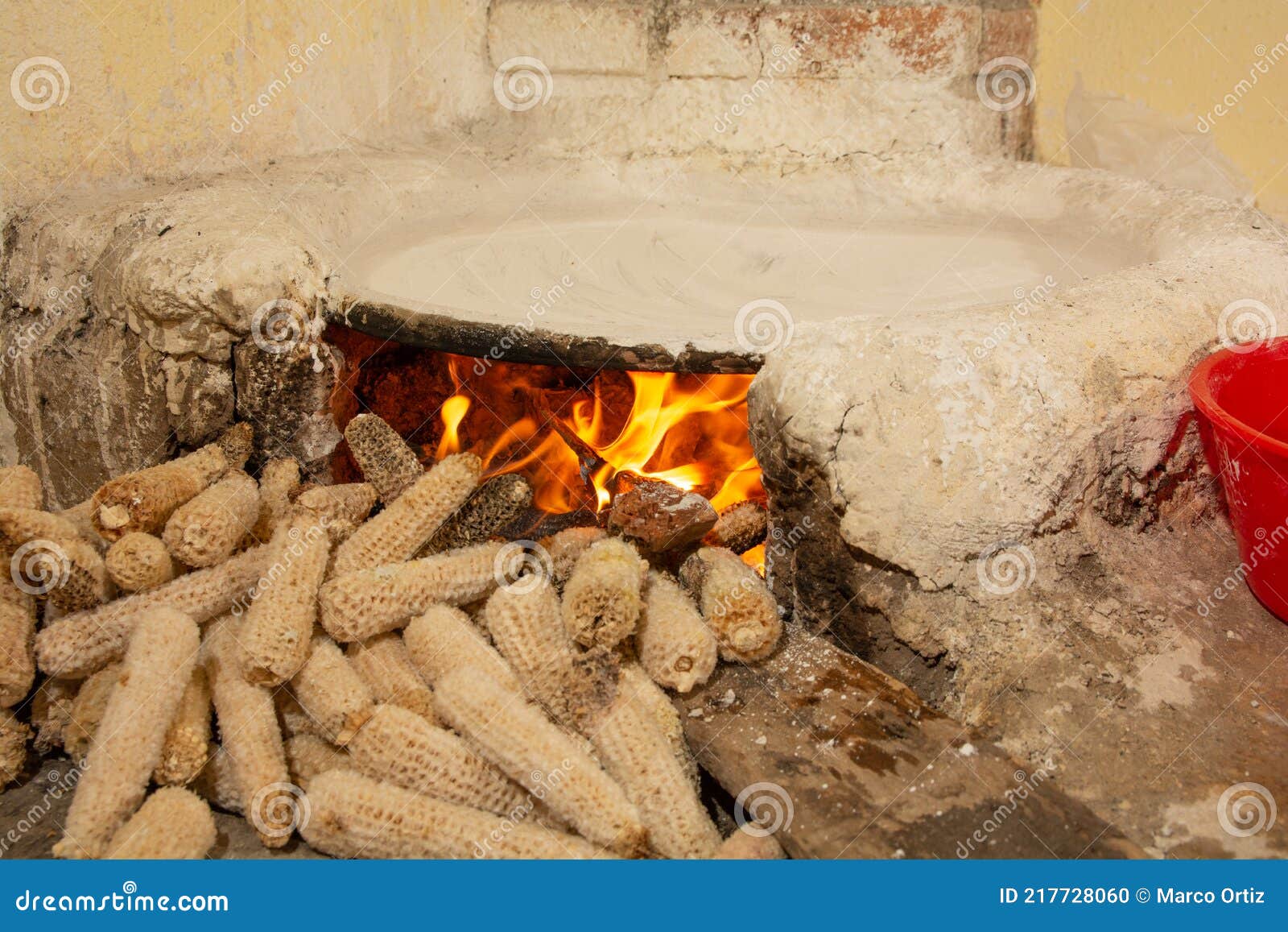 Corn Cobs Used As Fuel for the Fire of a Comal, in a Mexican