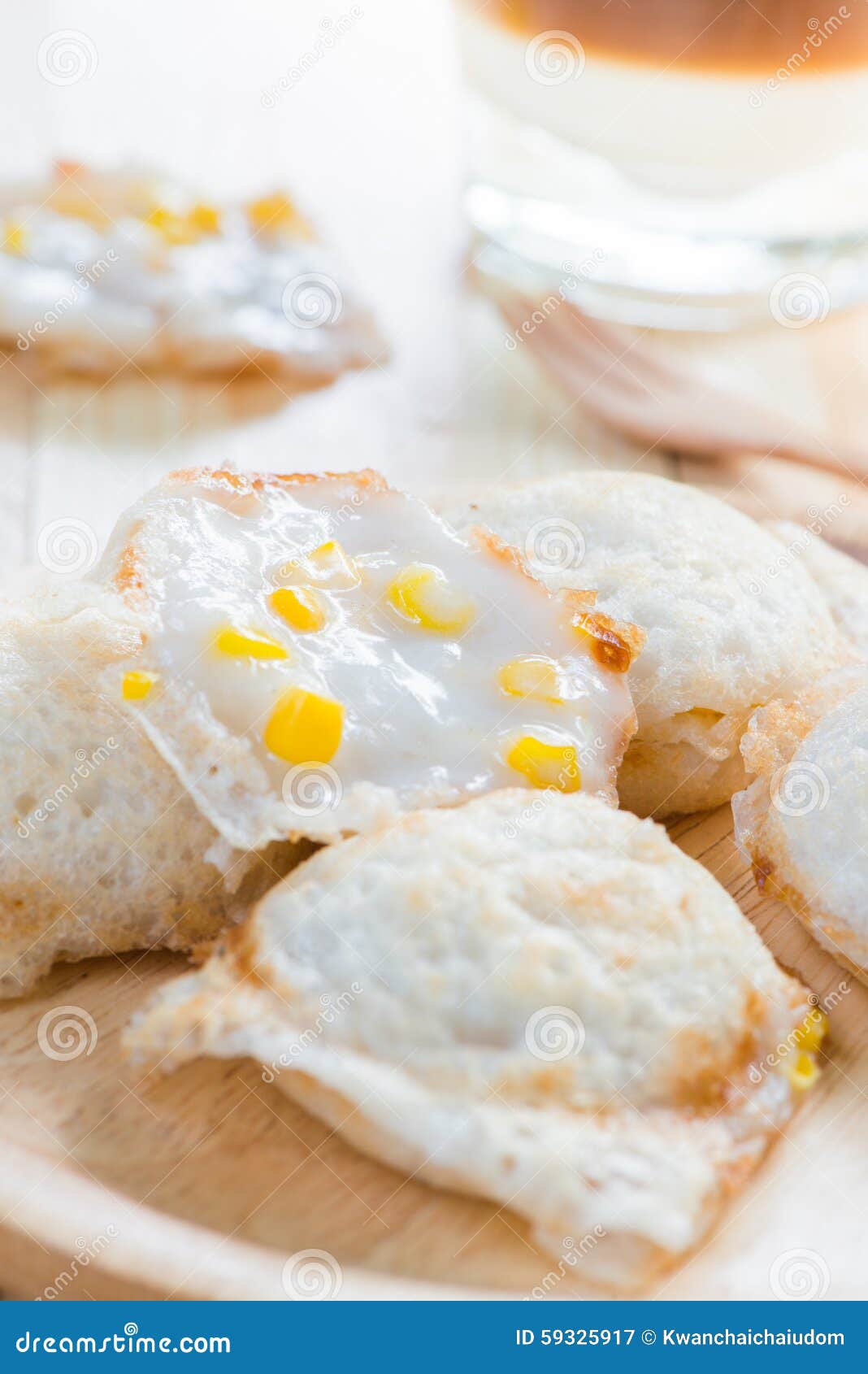 Corn on Coconut Rice Cake, Kind of Traditional Thai Sweetmeat Ca Stock