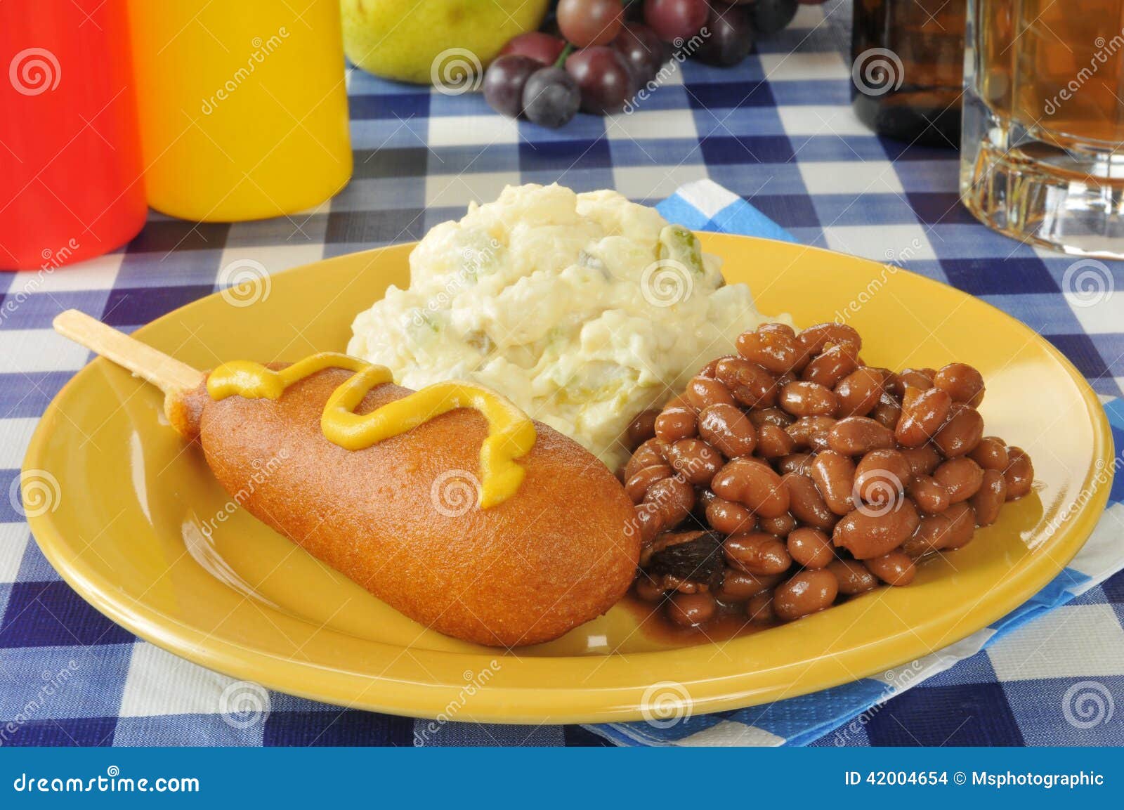 Corn dog with baked beans stock photo. Image of picnic 42004654