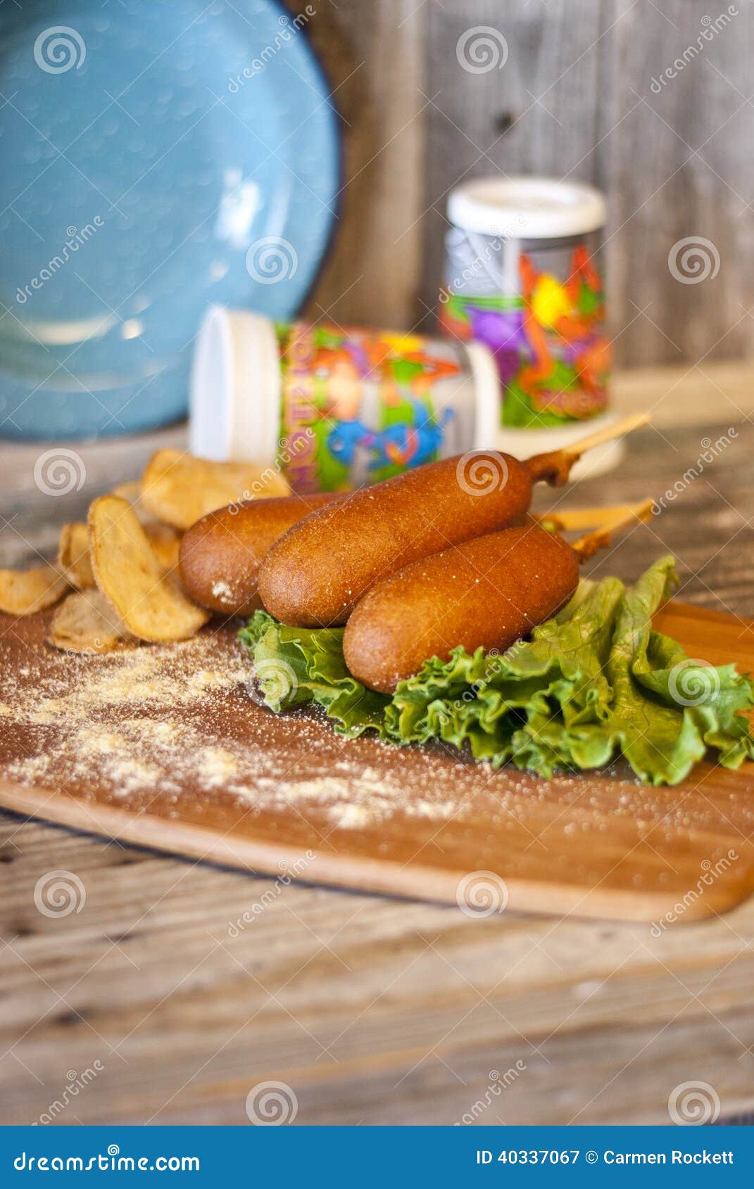 Corn Dogs with Kettle Chips Stock Image Image of setting, kettle