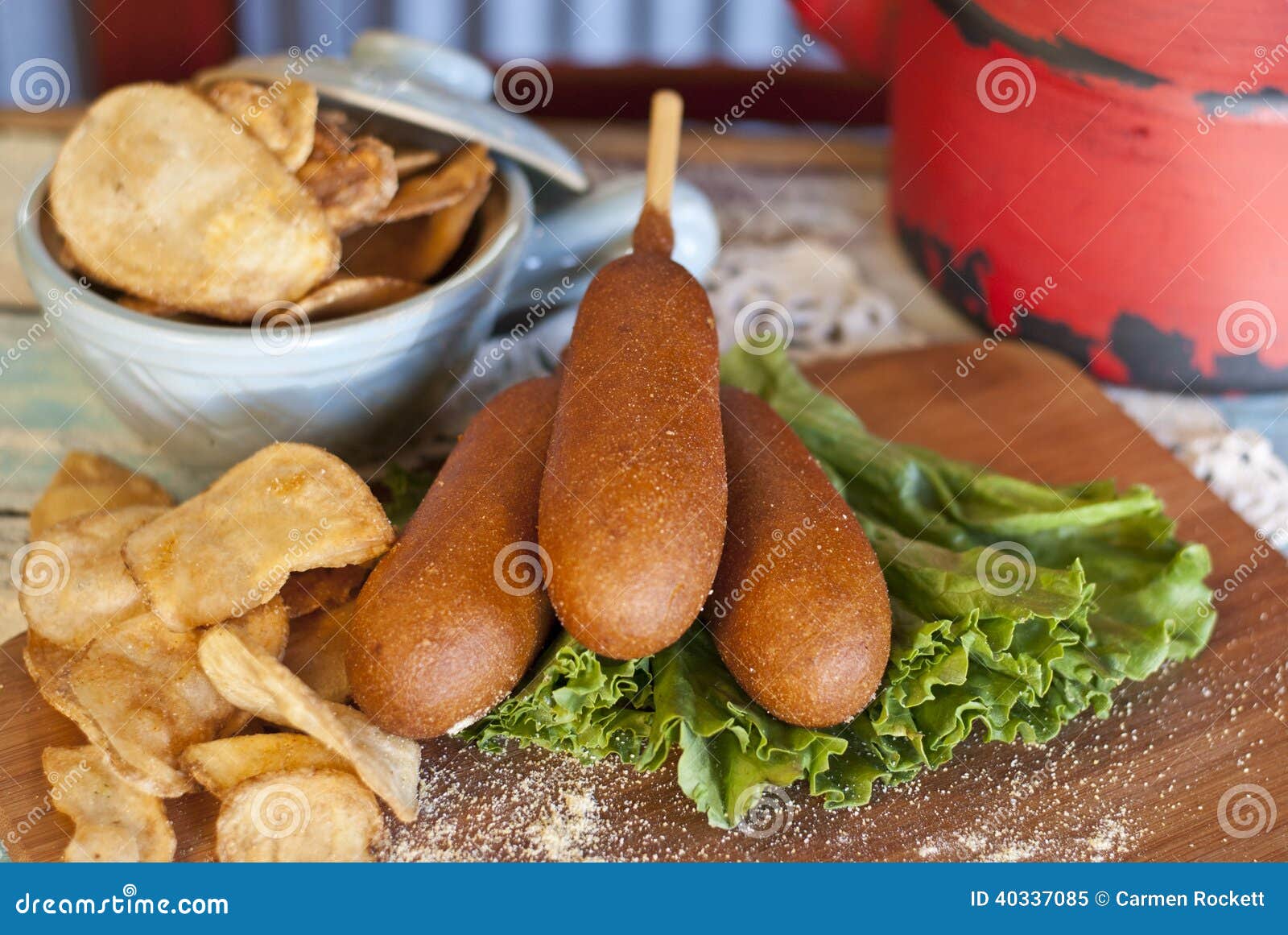 Corn Dogs with Kettle Chips Stock Image Image of home, kids 40337085
