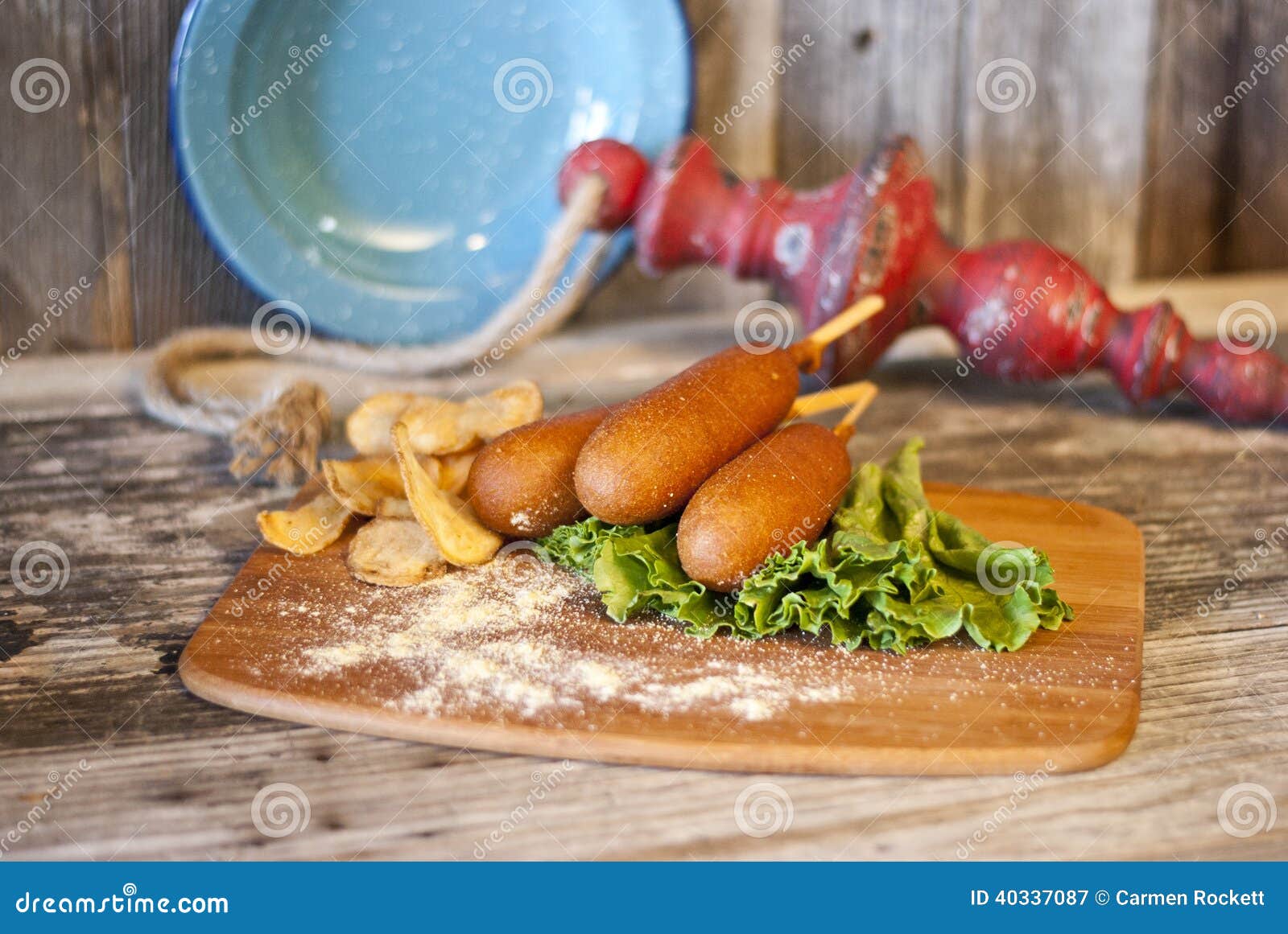 Corn Dogs with Kettle Chips Stock Image Image of three, corn 40337087
