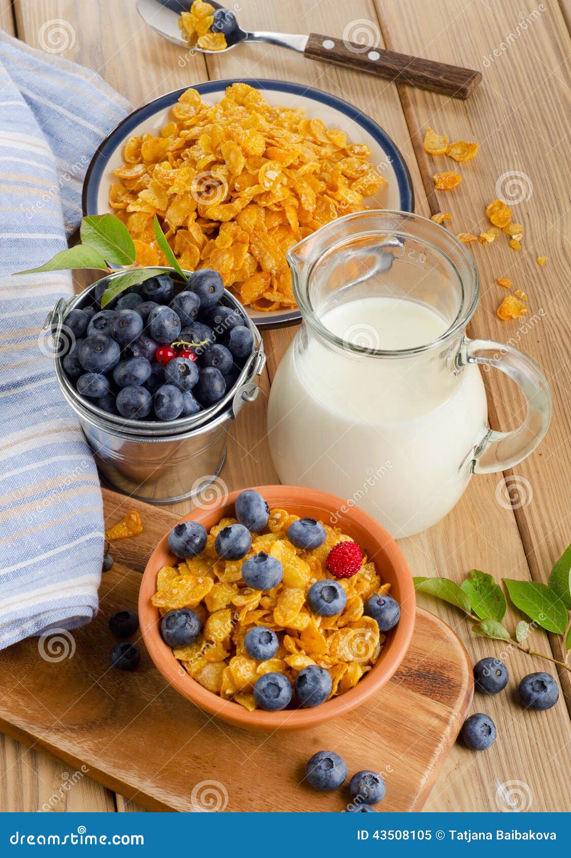Corn Flakes with Fresh Blueberries and Milk Stock Image Image of