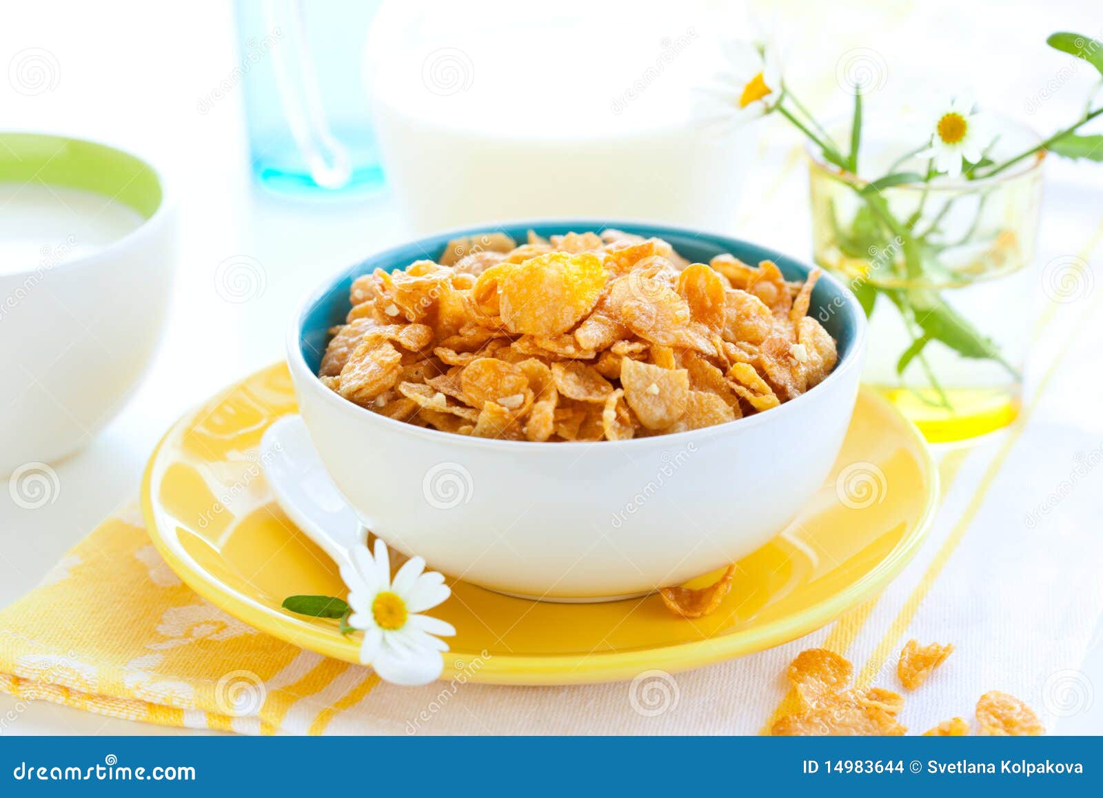 Corn flakes and milk stock photo. Image of breakfast 14983644