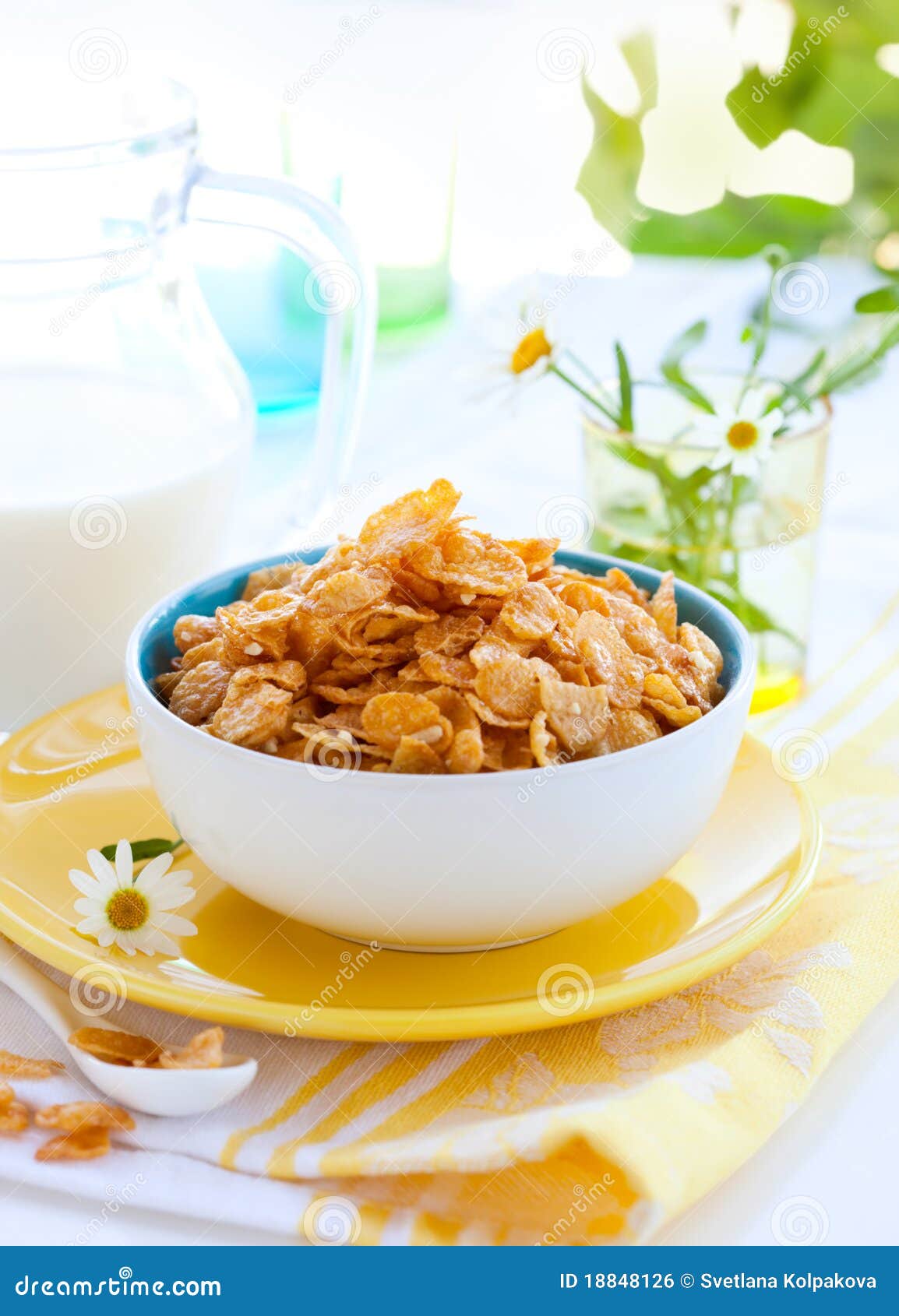 Corn flakes and milk stock photo. Image of morning, bowl 18848126