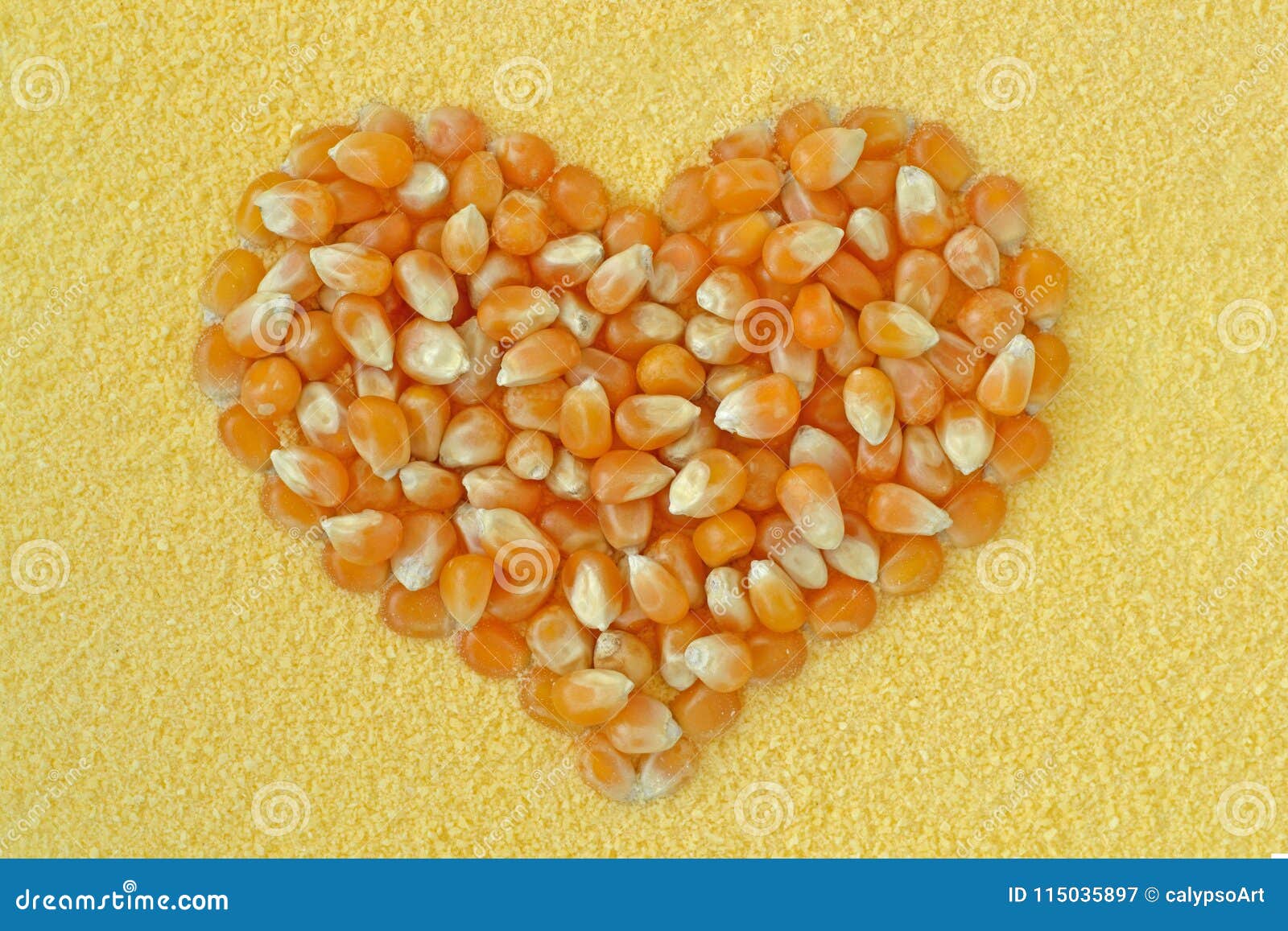 Corn Kernels Heart On Maize Flour Background Stock Image Image of