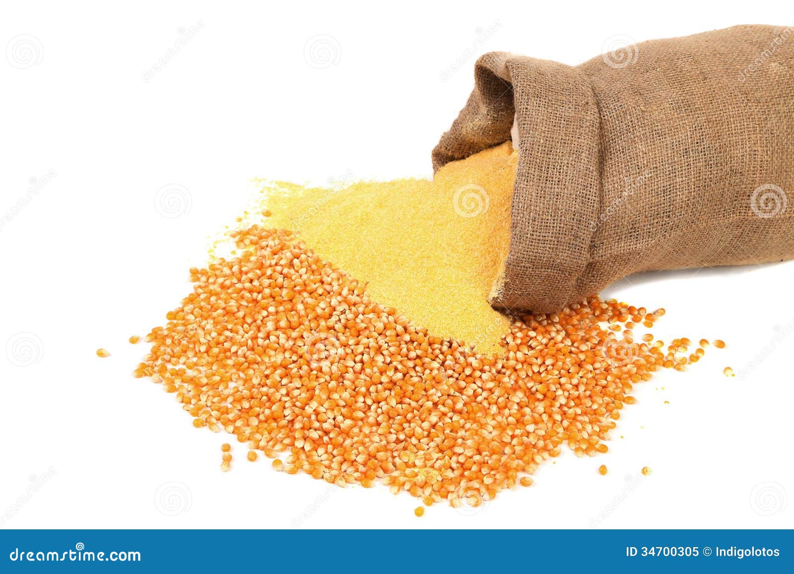 Corn meal and grain in bag stock image. Image of aliment 34700305