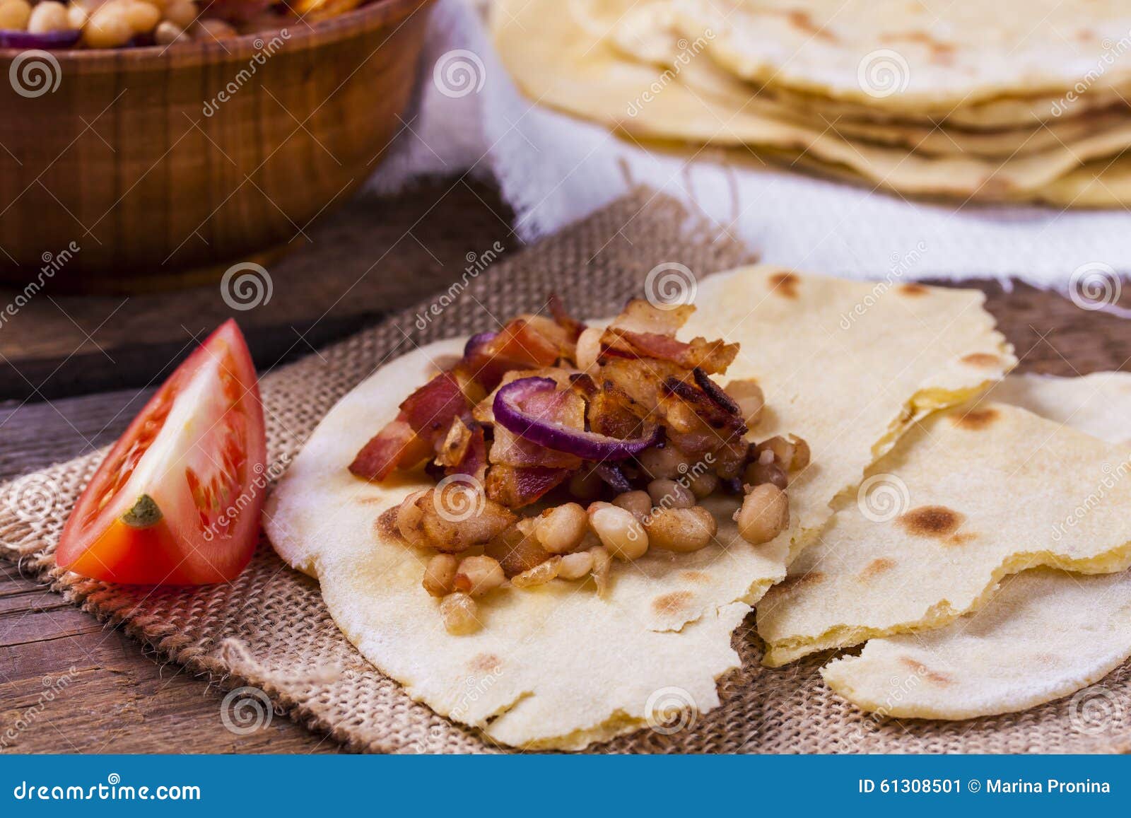 Corn tortilla with bacon stock image. Image of dish, ingredient 61308501