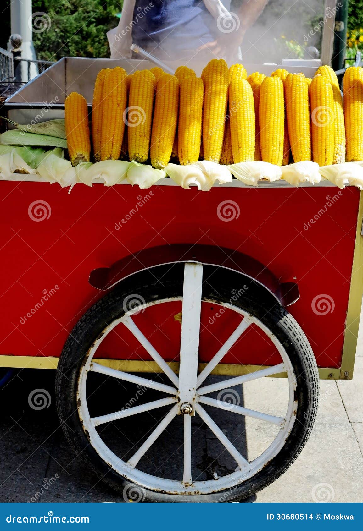 Corn on wheels stock photo. Image of sale, barbecue, middle 30680514