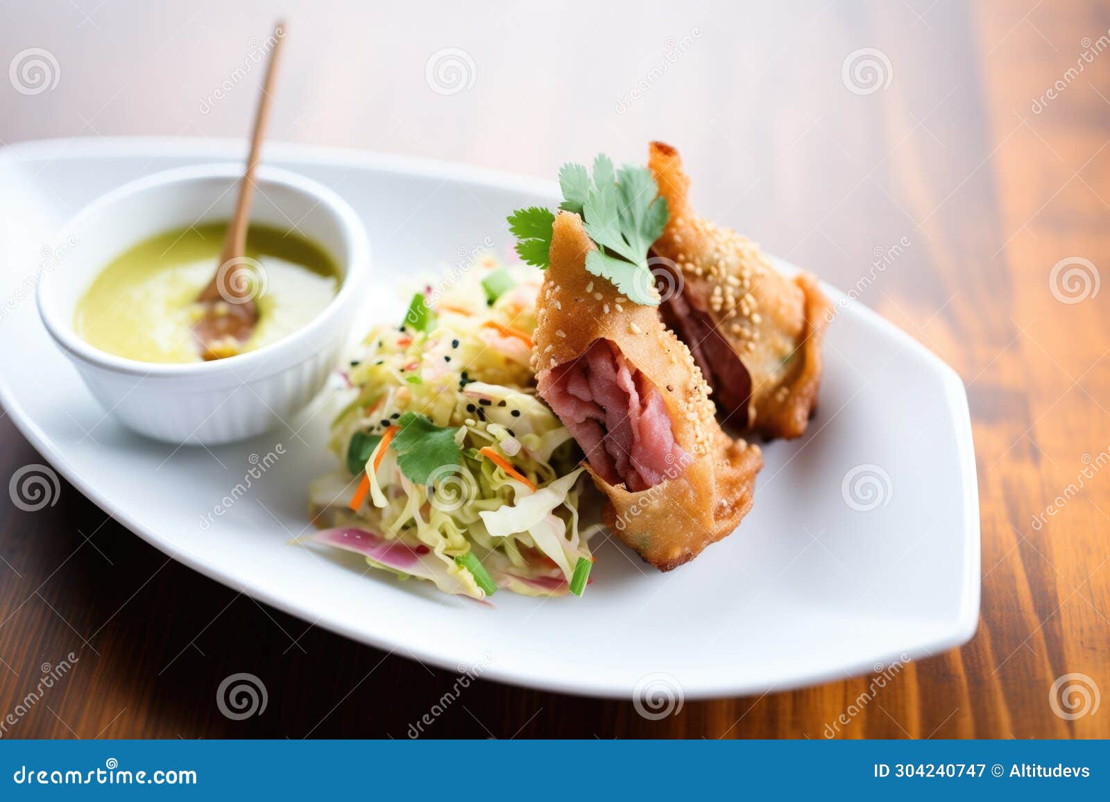 Corned Beef and Cabbage Egg Rolls with Dipping Sauce Stock Image