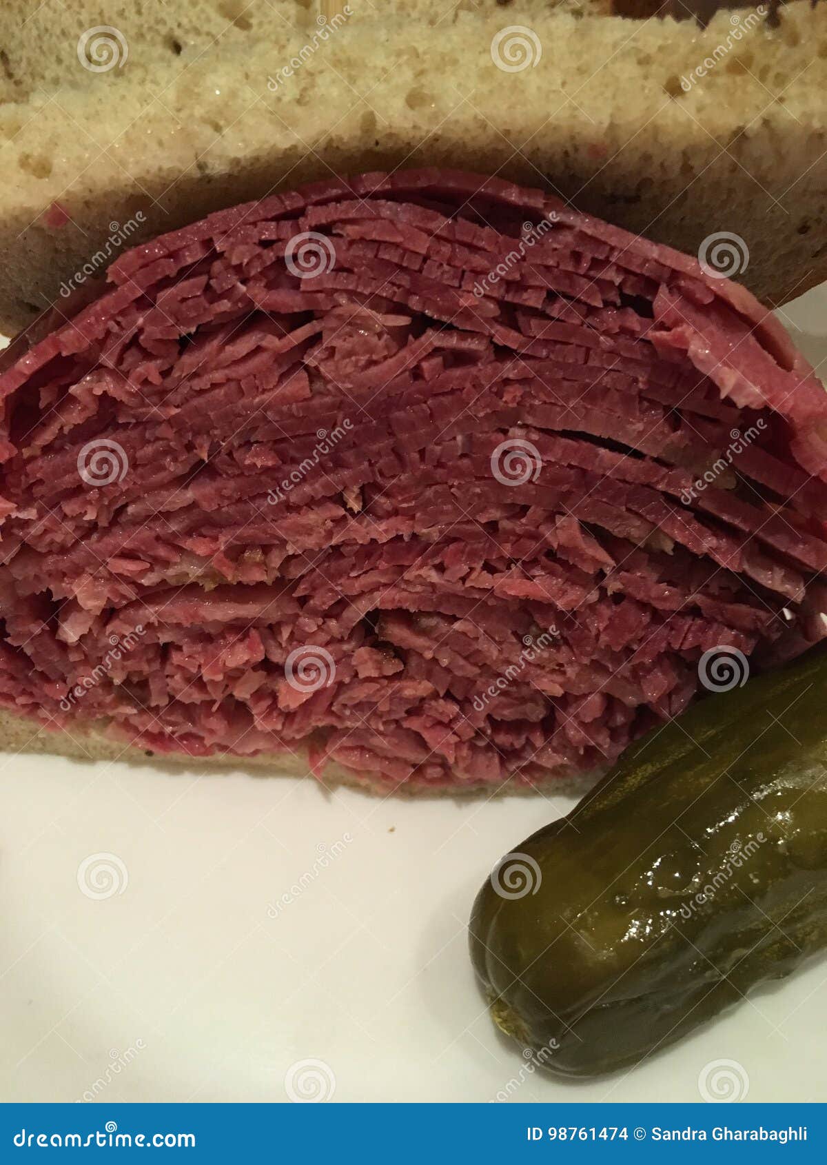 Corned beef sandwich stock photo. Image of sandwich, pickle 98761474