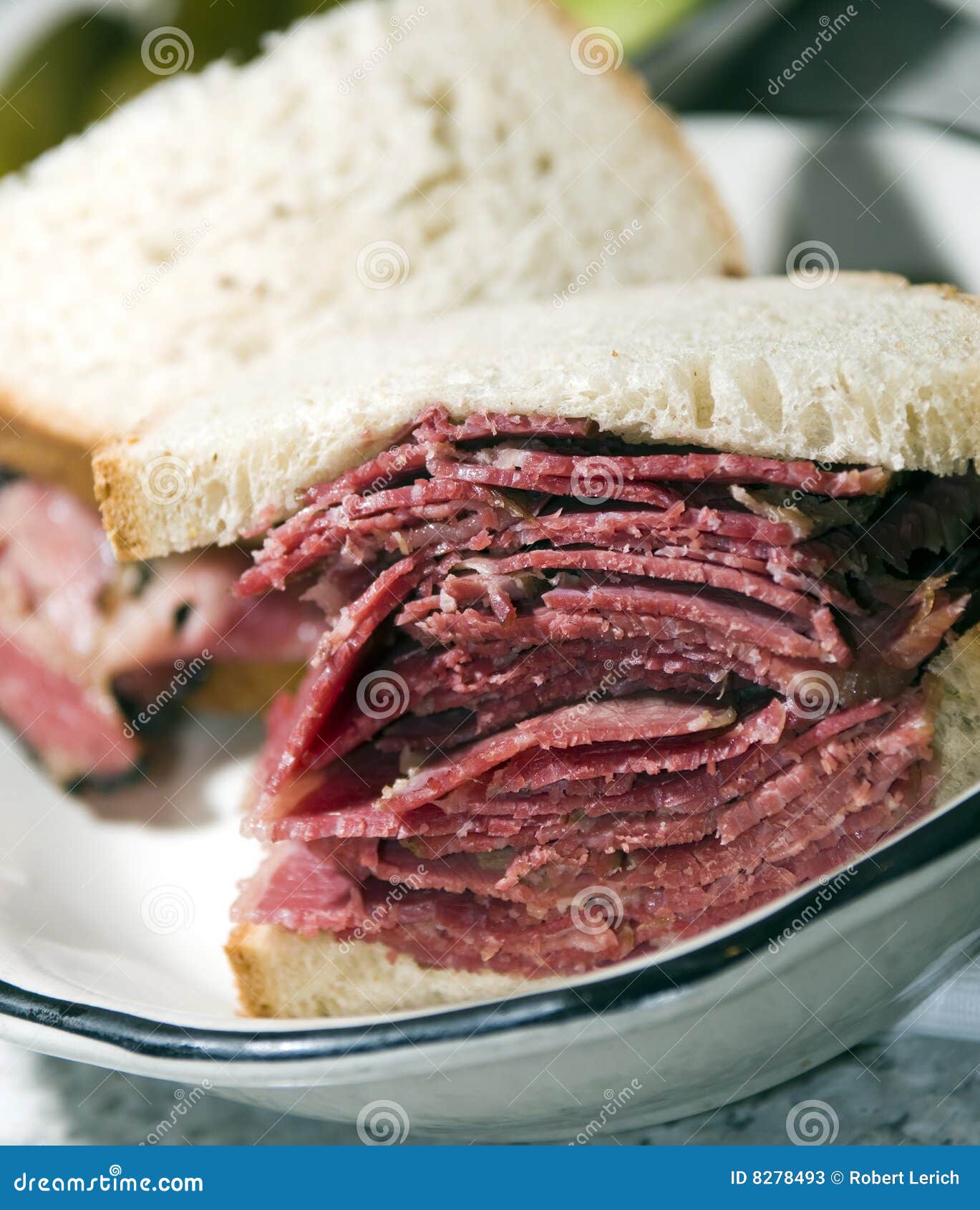 Corned Beef Sandwich Rye Bread Stock Image Image of food, pickle 8278493