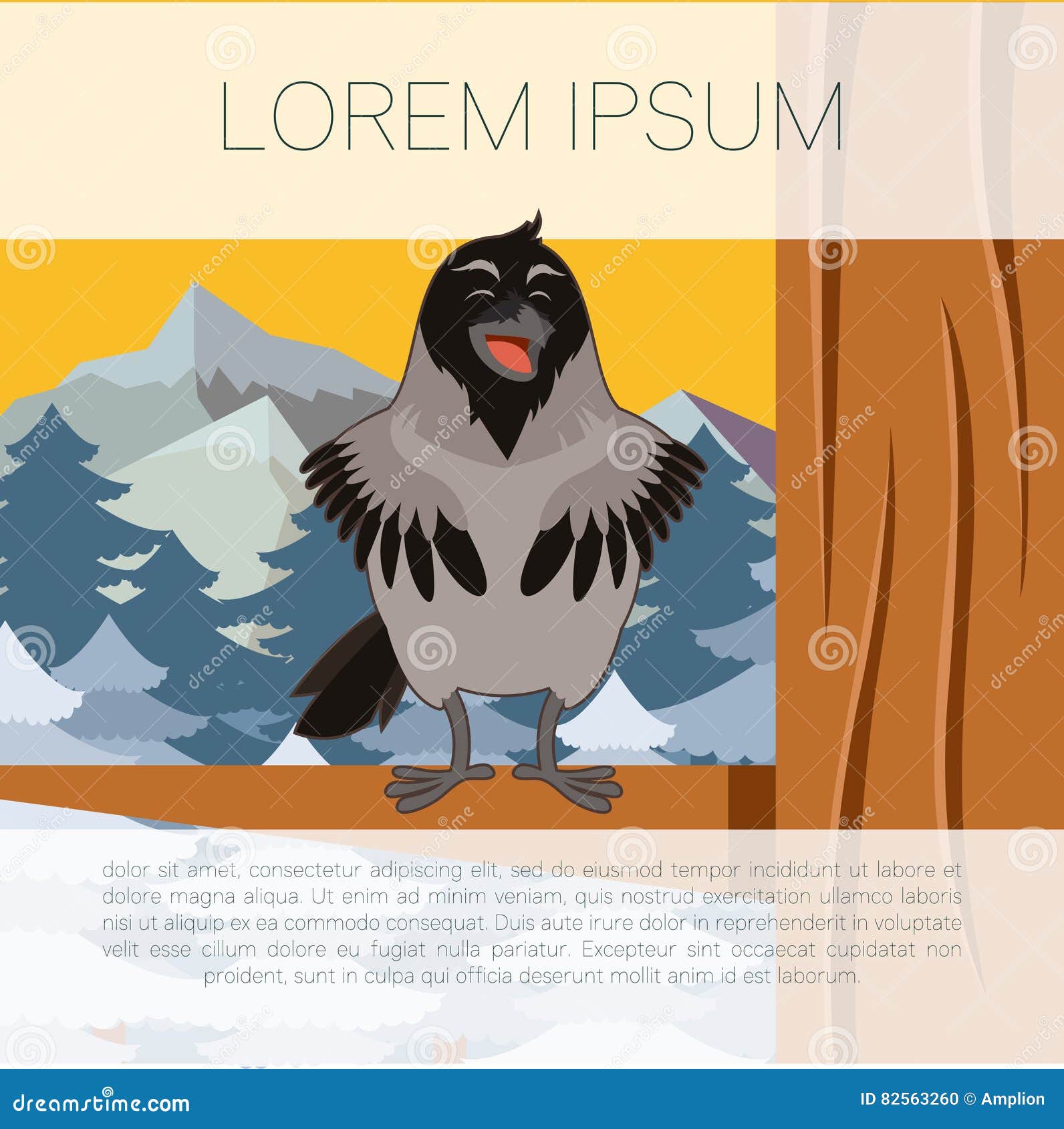 Corneille Heureuse Sur Le Backgrownd Plat D'hiver Illustration de