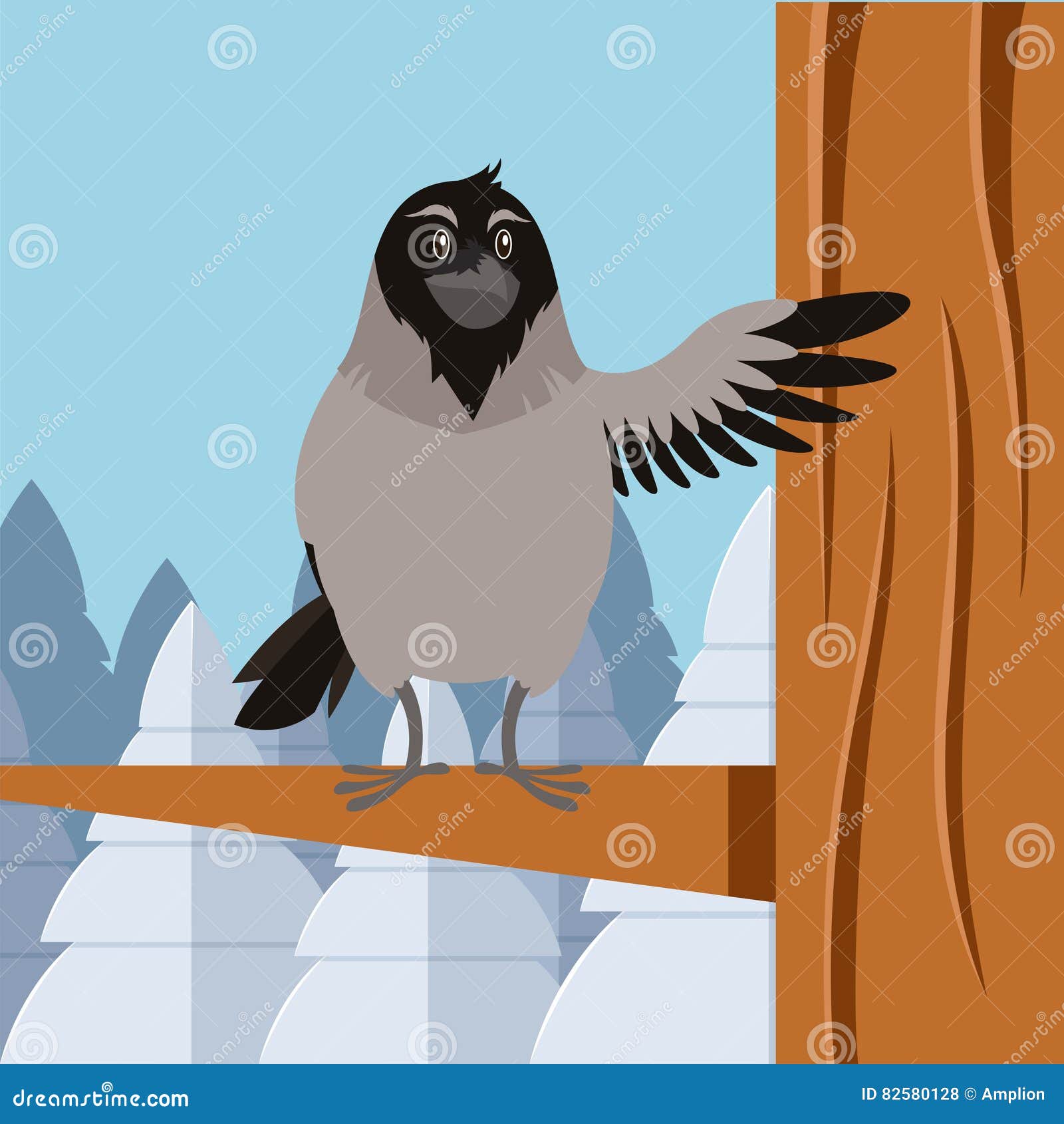 Corneille Heureuse Sur Le Backgrownd Plat D'hiver Illustration de