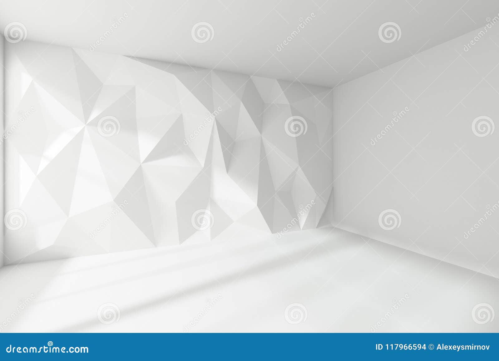 Corner Of Abstract White Room With Rumpled Wall And Light From W