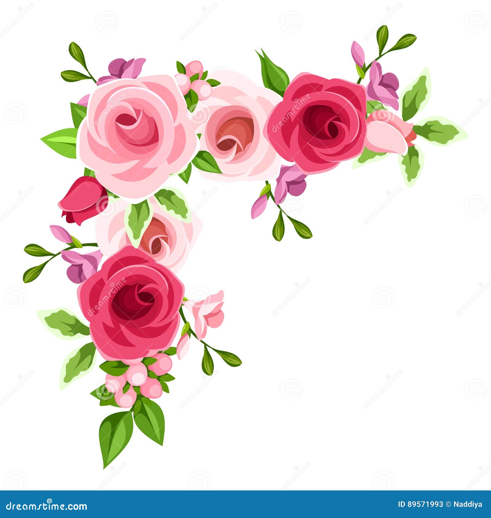 Corner Background with Red and Pink Roses. Vector Illustration. Stock